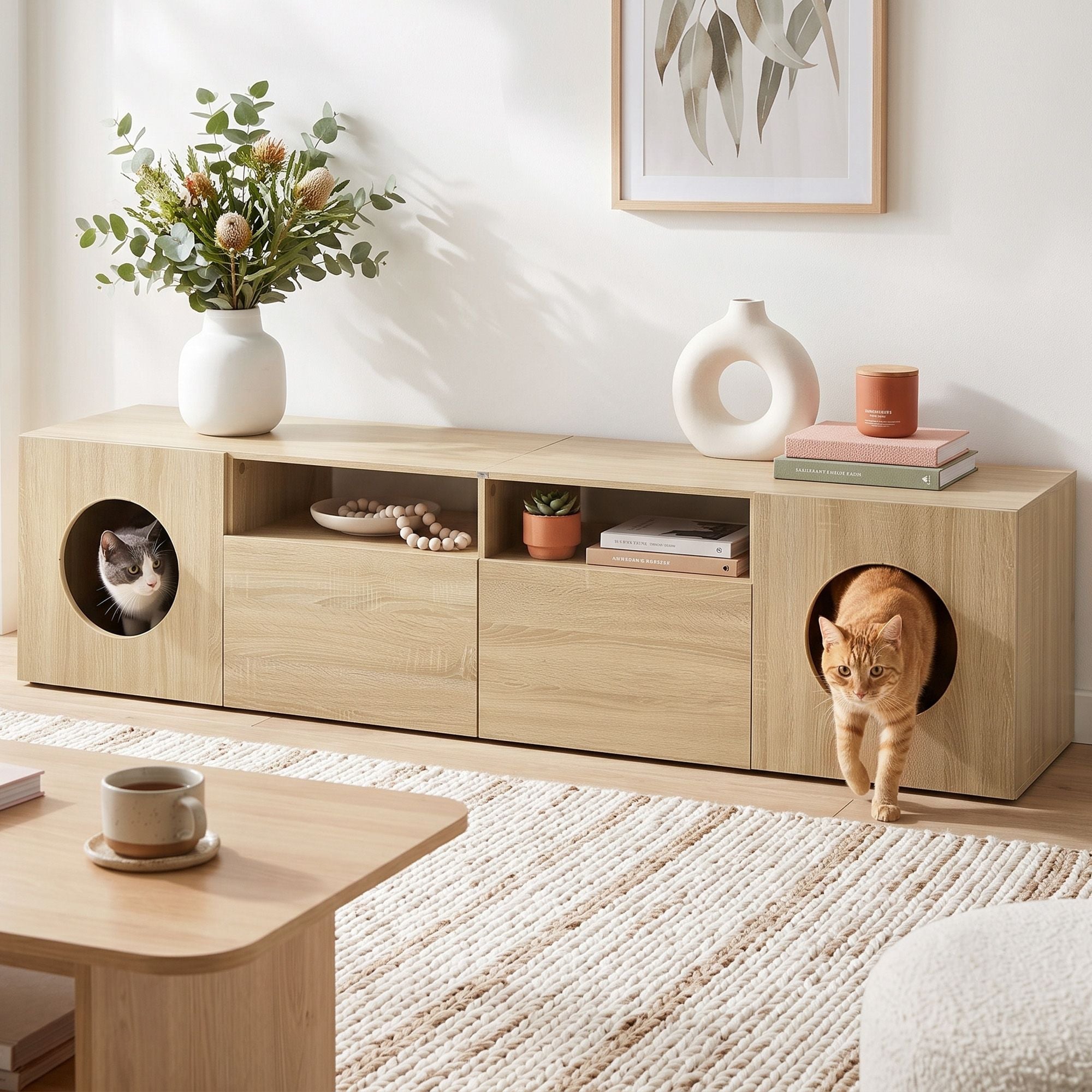 Artiss 185CM TV Unit with Cat House Storage Cabinet Pine Bedworld