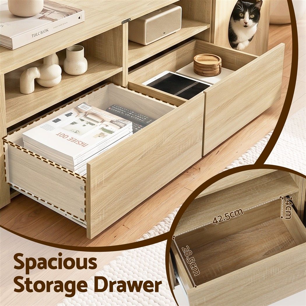 Artiss 185CM TV Unit with Cat House Storage Cabinet Pine Bedworld