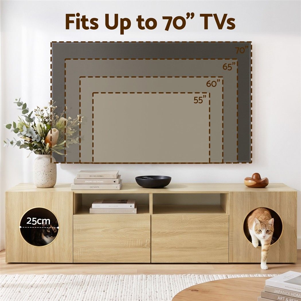 Artiss 185CM TV Unit with Cat House Storage Cabinet Pine Bedworld