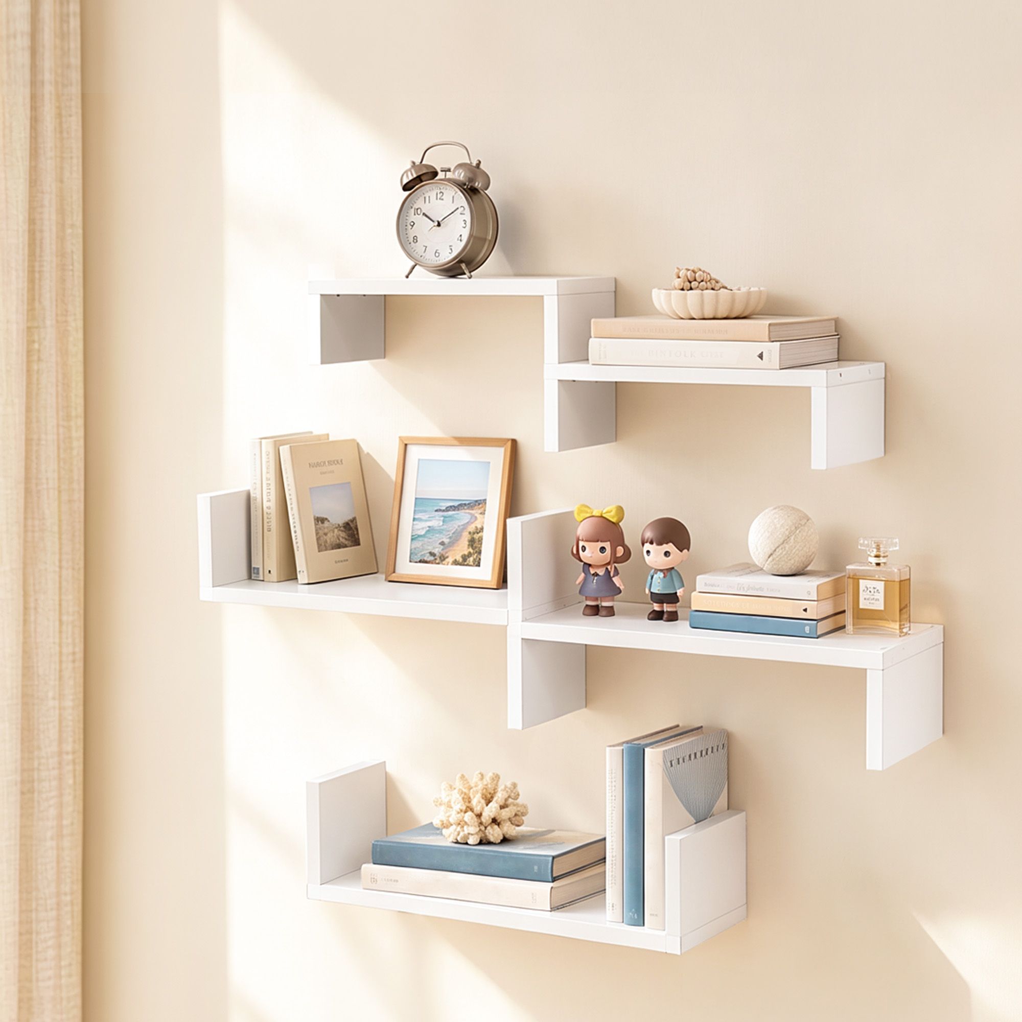 Artiss Floating Wall Shelves Set of 5 Mounted U-Shape Display Ledge, White Bedworld