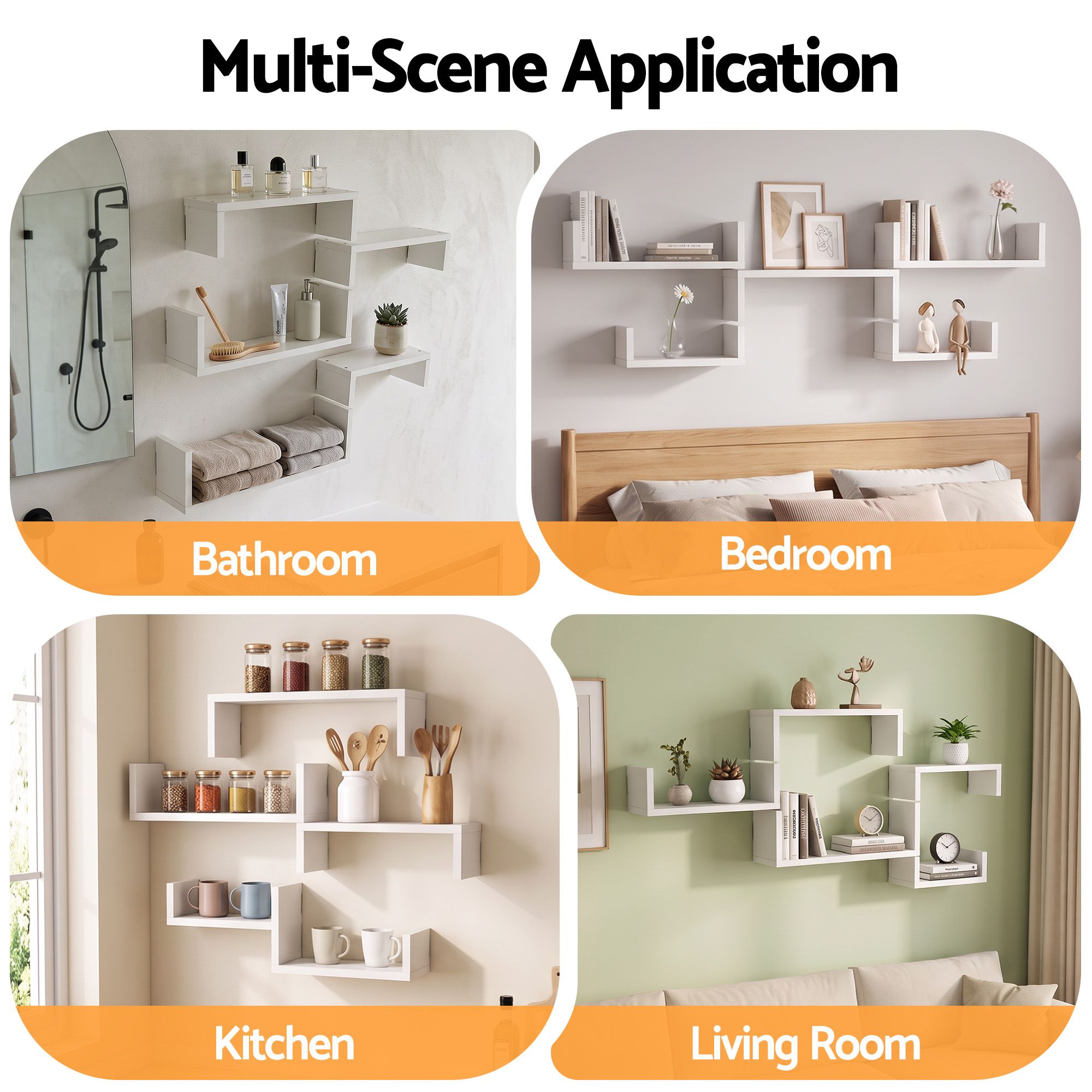 Artiss Floating Wall Shelves Set of 5 Mounted U-Shape Display Ledge, White Bedworld