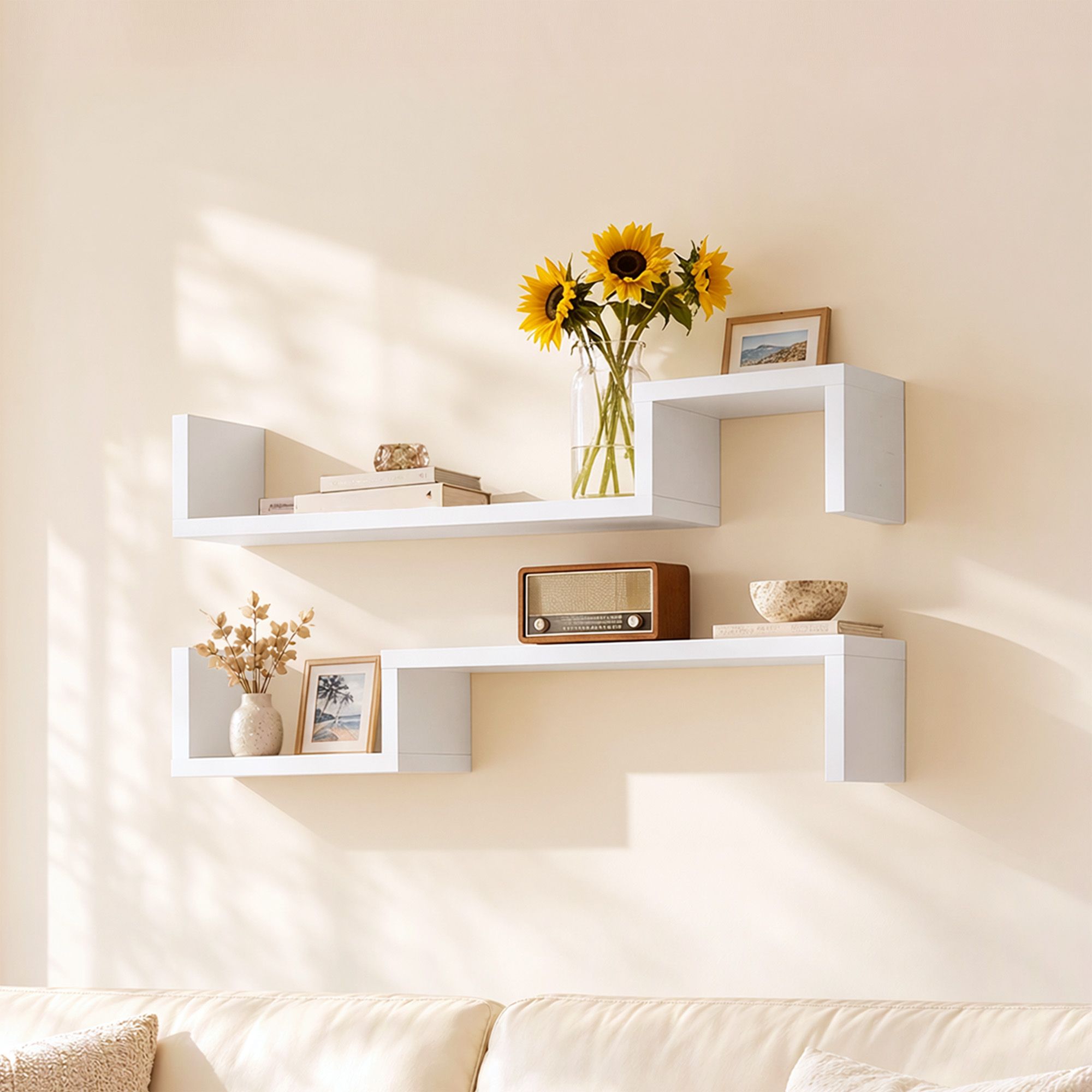 Artiss Set of 2 Floating Shelves Wall Mounted S-Shape Display Ledge, White Bedworld