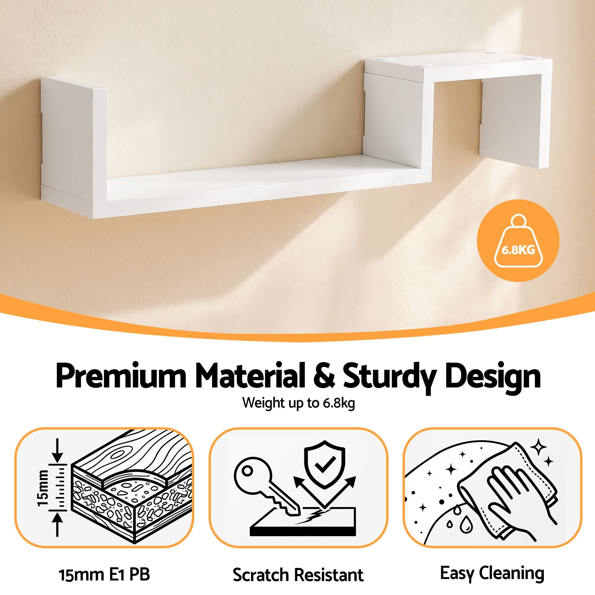 Artiss Set of 2 Floating Shelves Wall Mounted S-Shape Display Ledge, White Bedworld