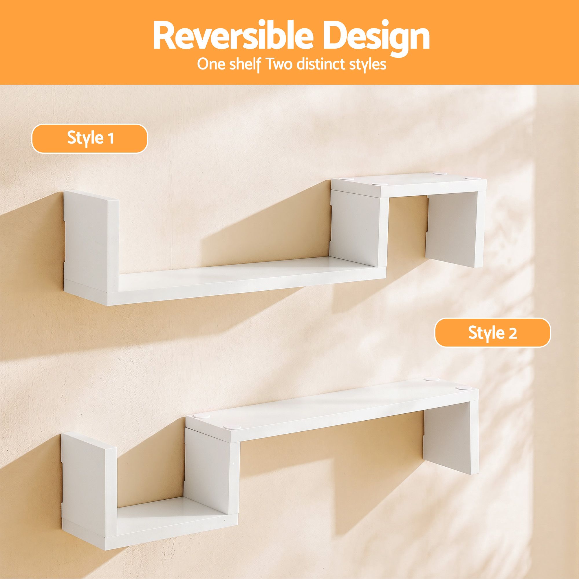Artiss Set of 2 Floating Shelves Wall Mounted S-Shape Display Ledge, White Bedworld