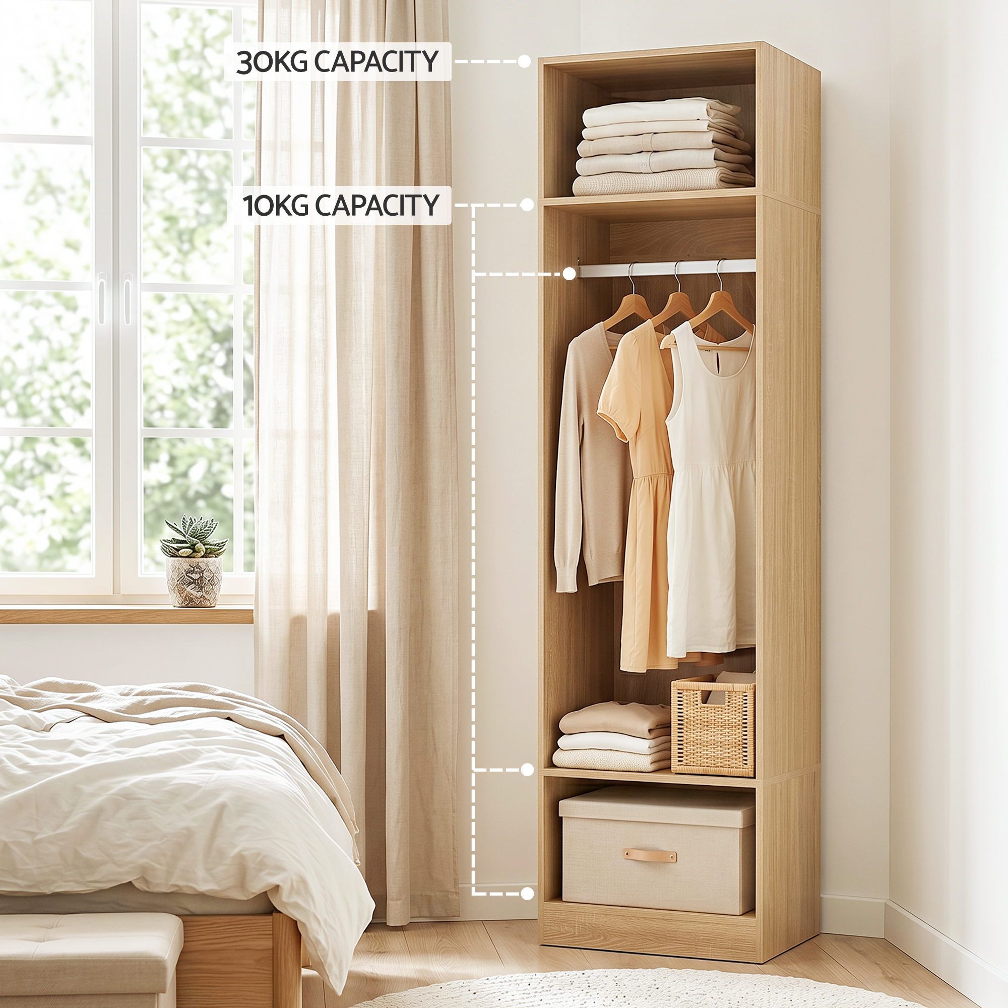 Artiss Wardrobe Clothes Closet Storage Organizer Shelf Pine Bedworld