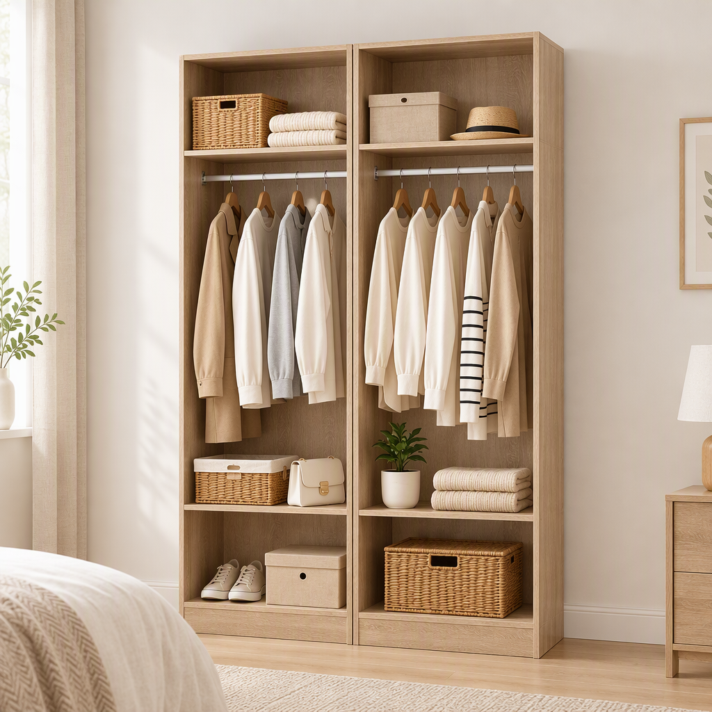 Artiss 2X Wardrobe Clothes Closet Storage Organiser Shelf Pine Bedworld