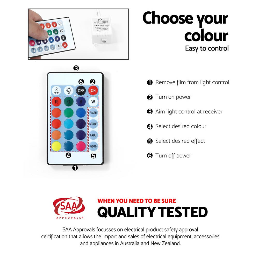 White LED TV cabinet lighting remote control and quality-tested graphic