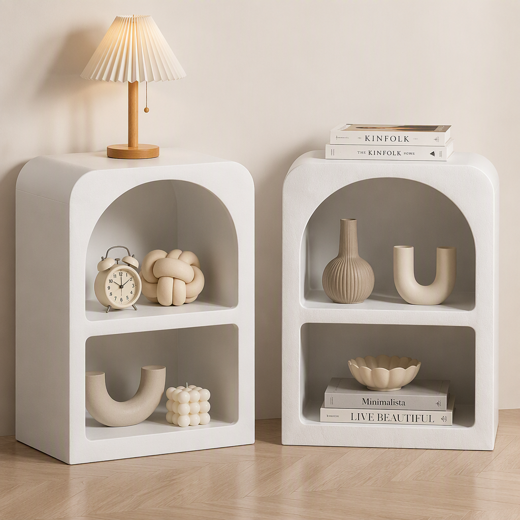 Artiss 2x Bedside Table 2 Shelves - ARCHED White Bedworld