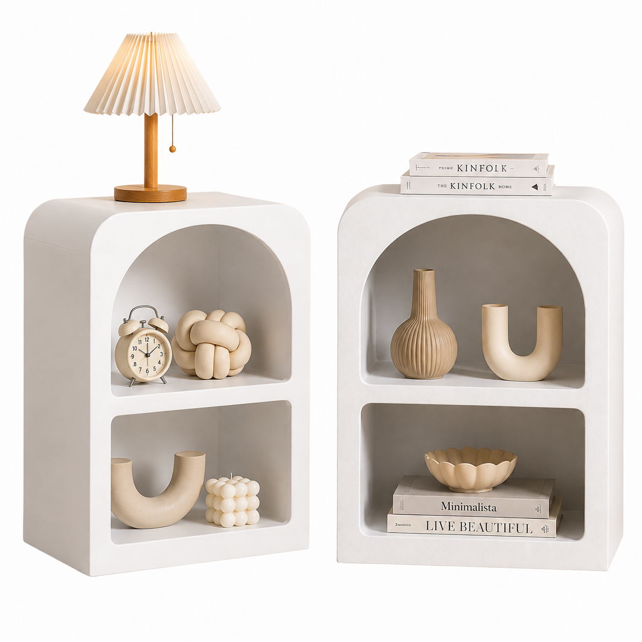 Artiss 2x Bedside Table 2 Shelves - ARCHED White Bedworld