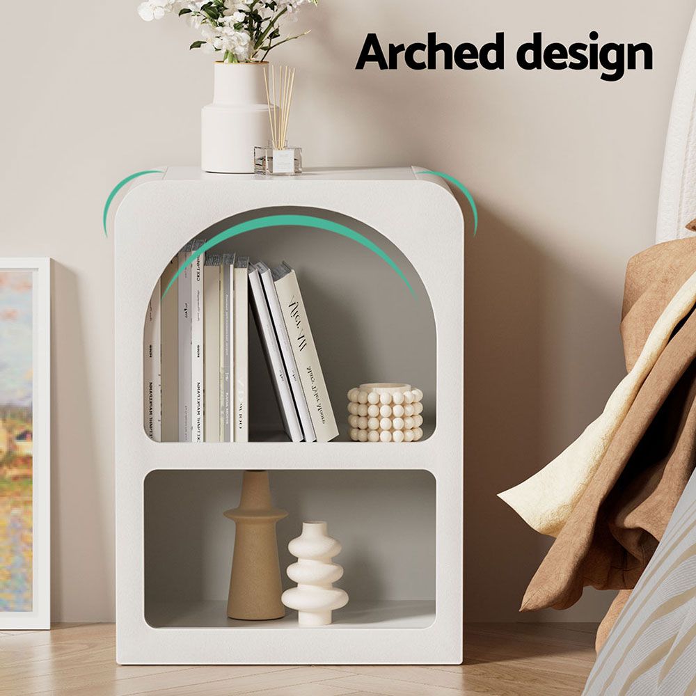 Artiss 2x Bedside Table 2 Shelves - ARCHED White Bedworld