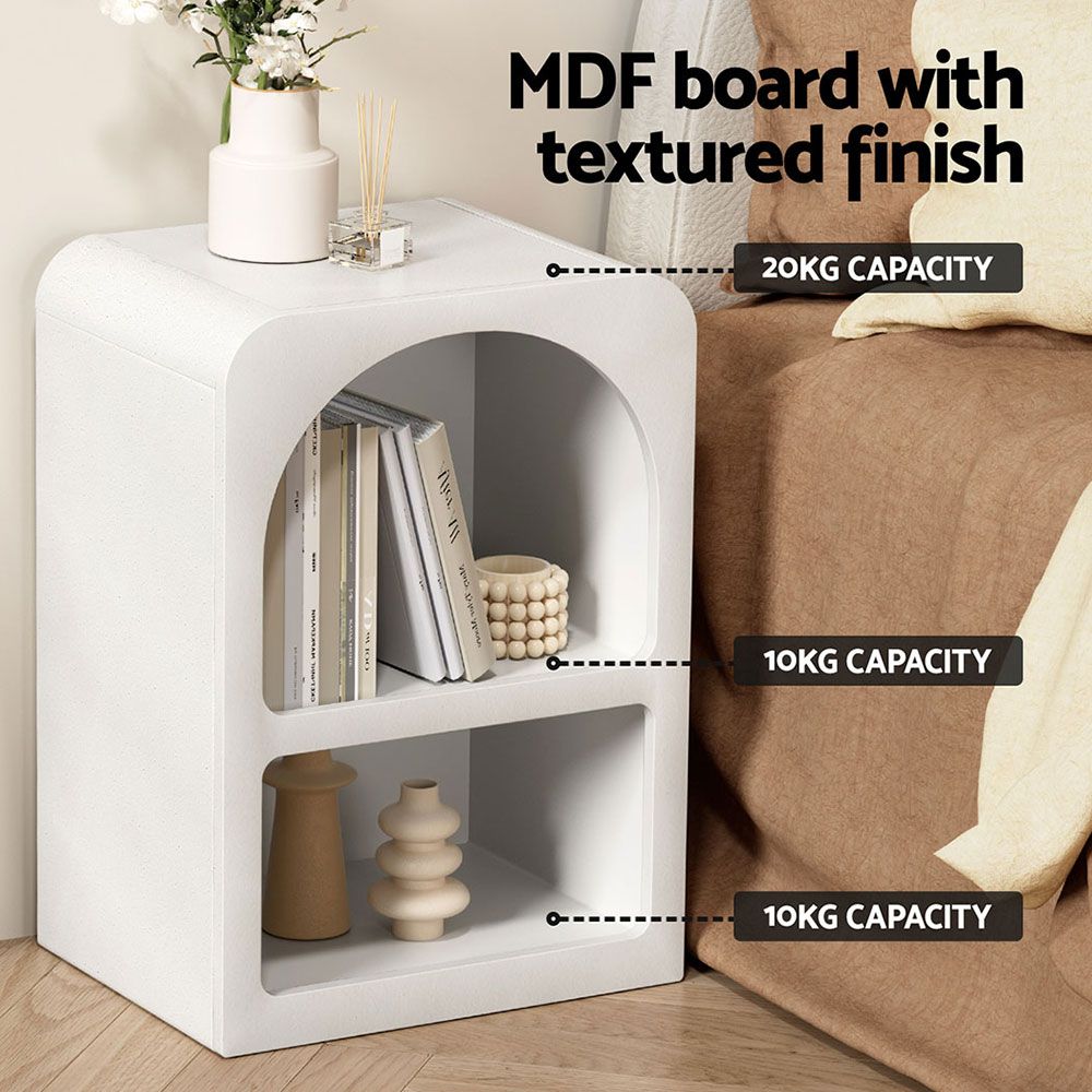 Artiss 2x Bedside Table 2 Shelves - ARCHED White Bedworld