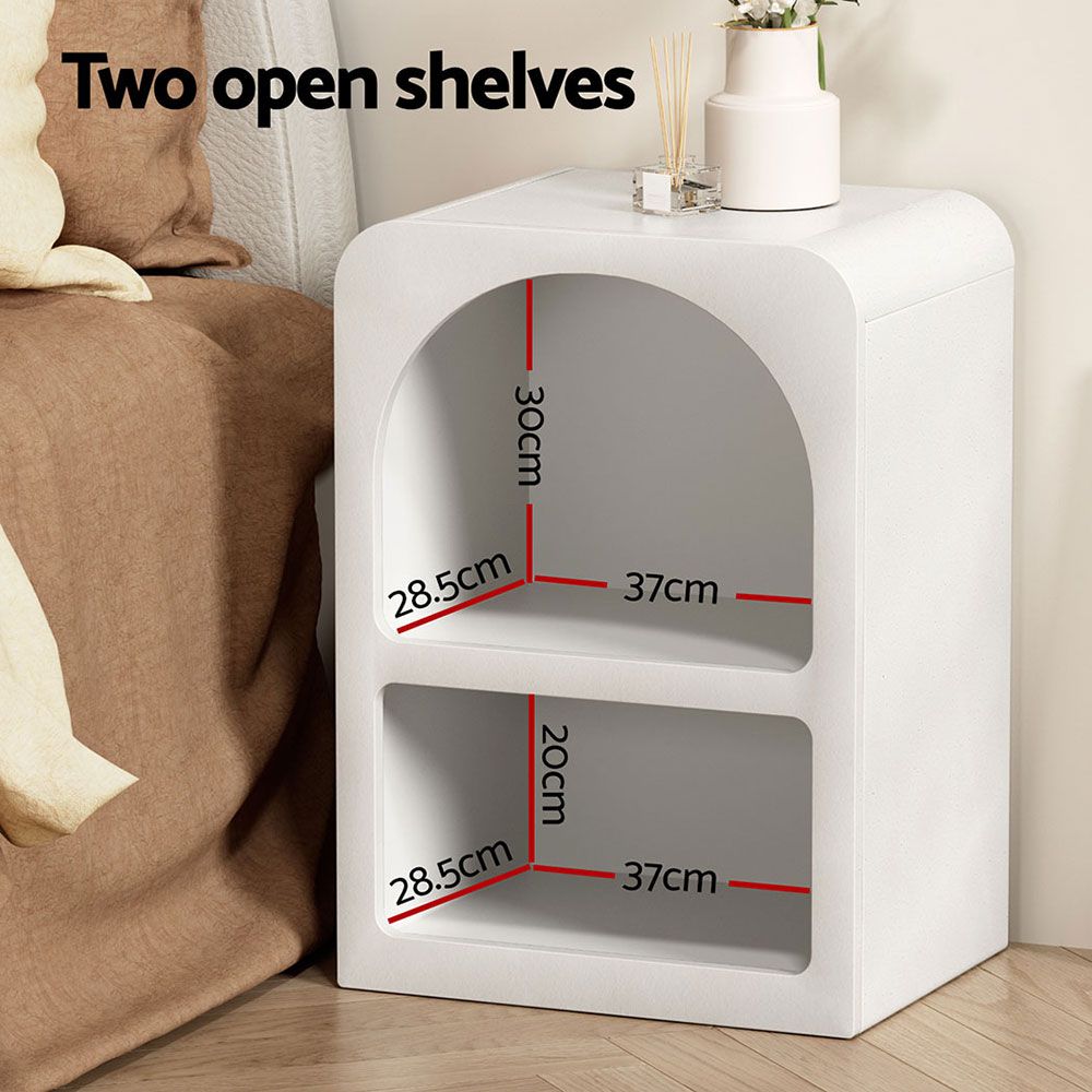 Artiss 2x Bedside Table 2 Shelves - ARCHED White Bedworld