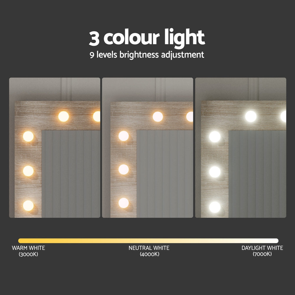 Artiss Dressing Table Set Stool 12 Led Bulbs Wood