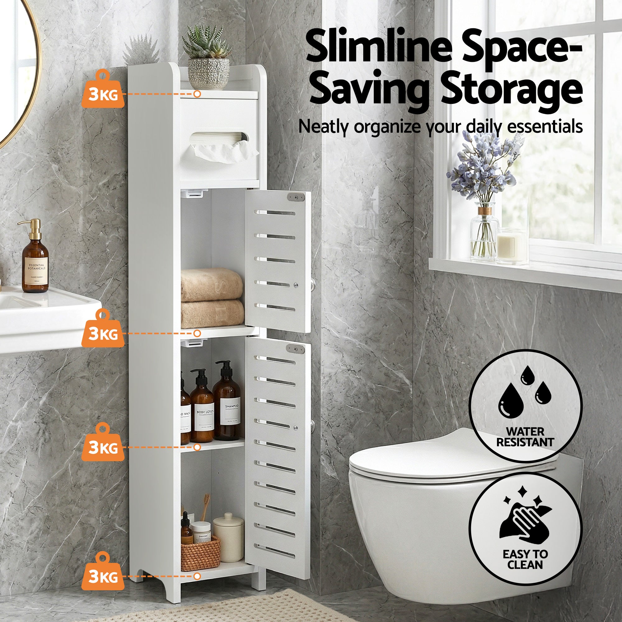 Artiss Bathroom Storage Cabinet 3-Tier Slim Toilet Paper Holder Organizer White Bedworld