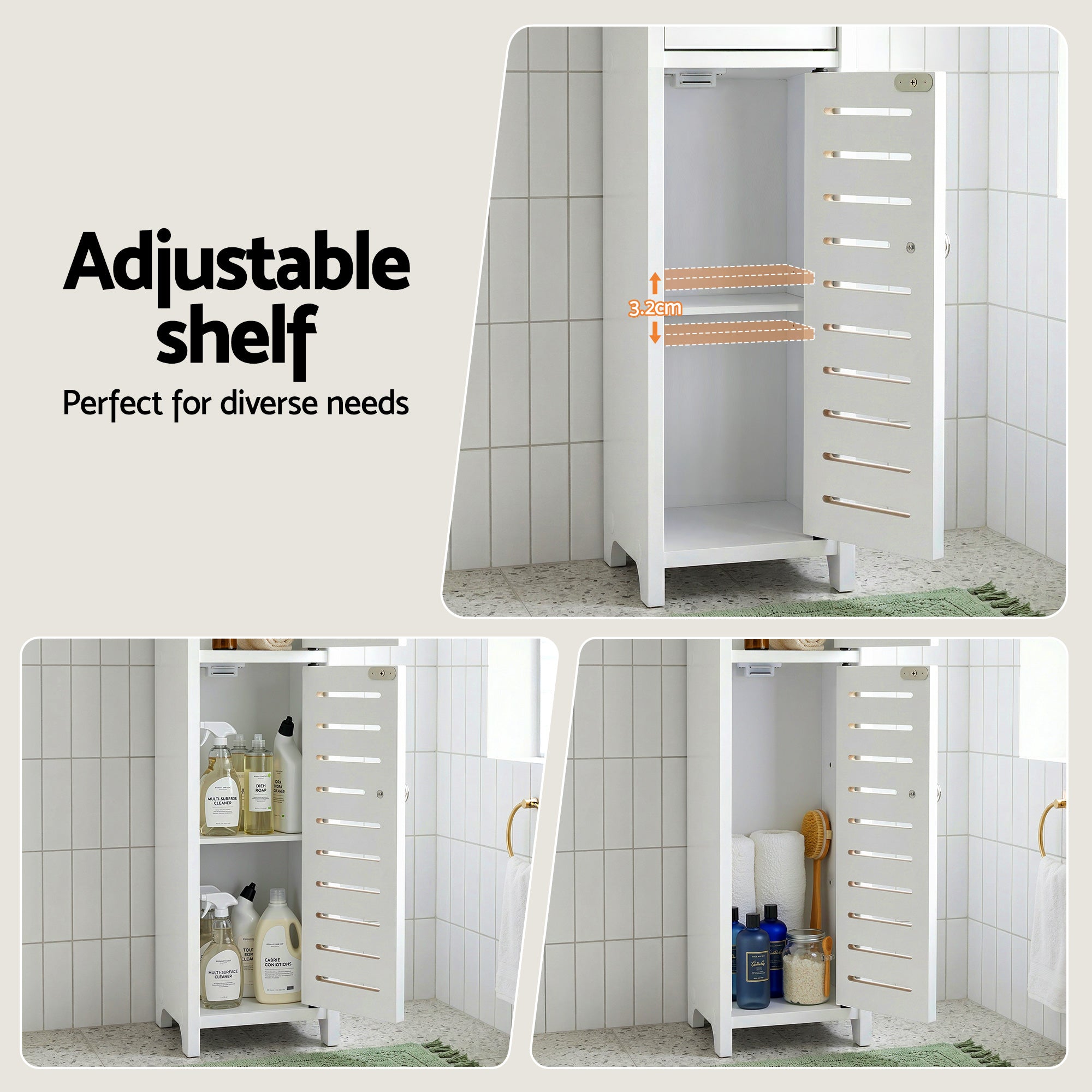 Artiss Bathroom Storage Cabinet 3-Tier Slim Toilet Paper Holder Organizer White Bedworld