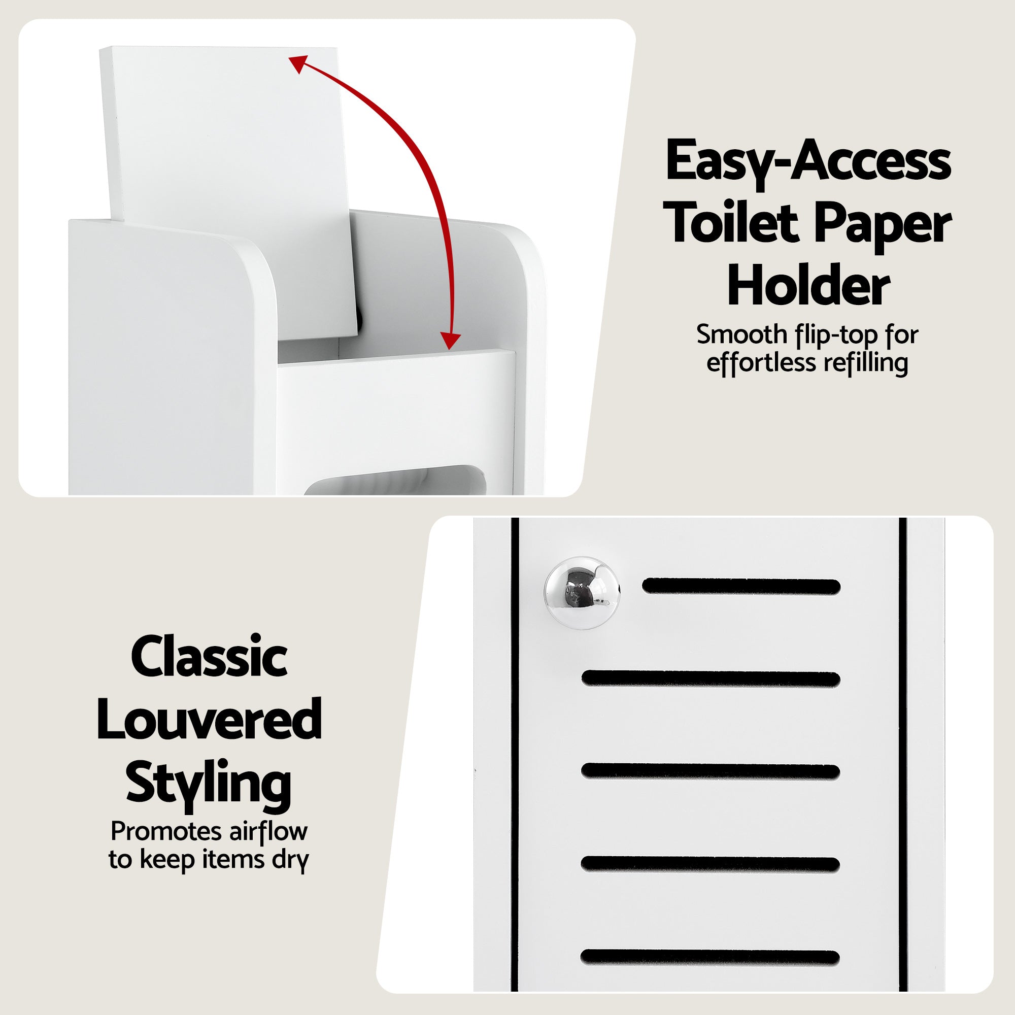 Artiss Bathroom Storage Cabinet 3-Tier Slim Toilet Paper Holder Organizer White Bedworld