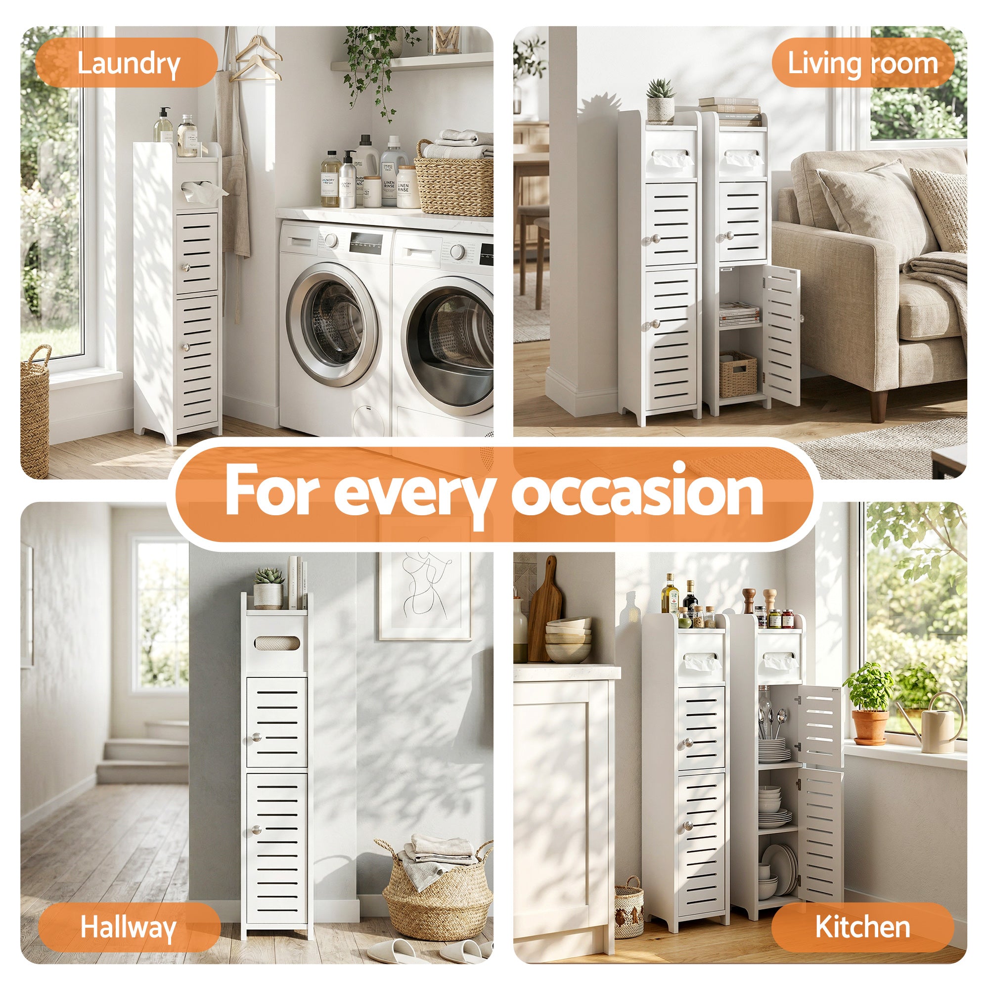 Artiss Bathroom Storage Cabinet 3-Tier Slim Toilet Paper Holder Organizer White Bedworld