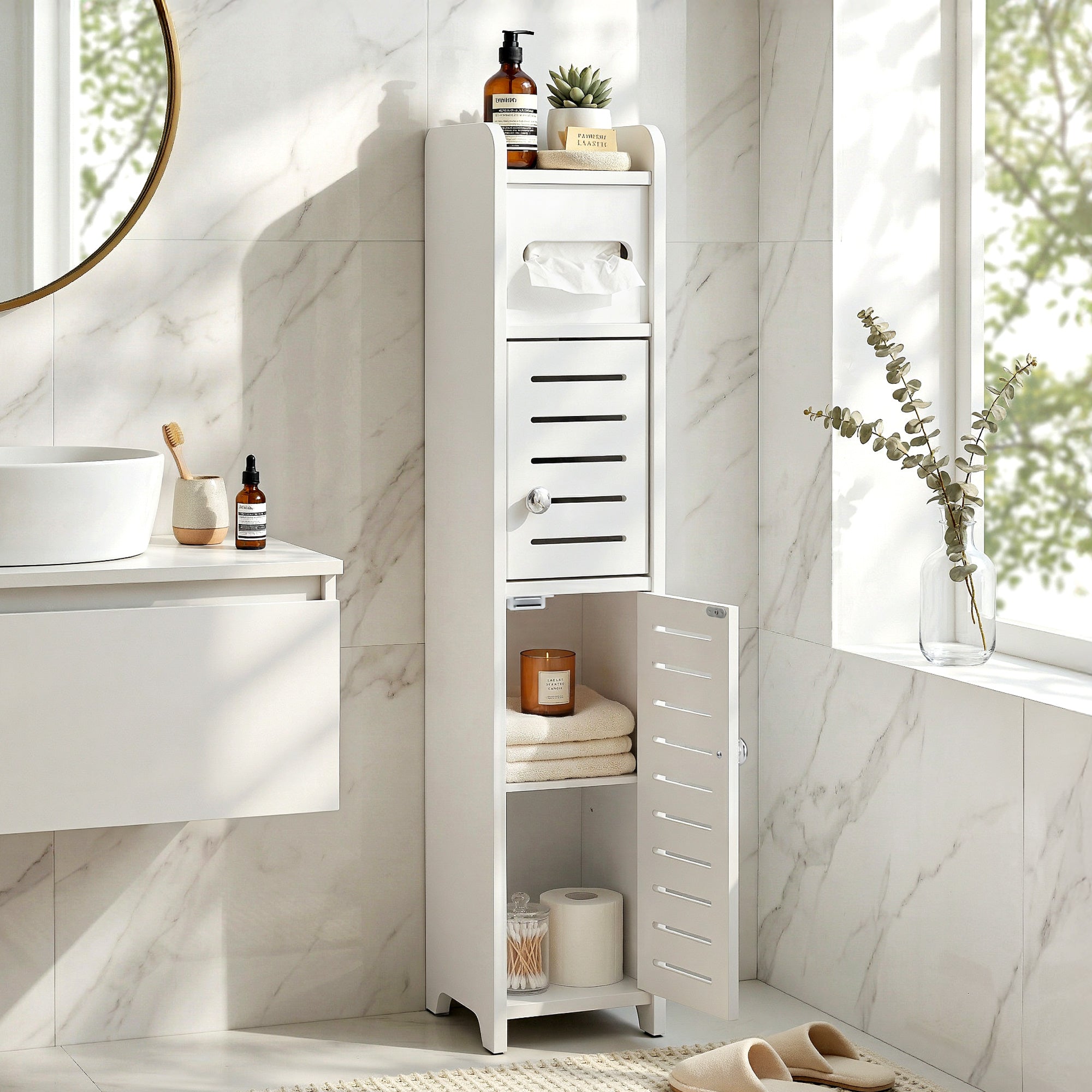 Artiss Bathroom Storage Cabinet 3-Tier Slim Toilet Paper Holder Organizer White Bedworld