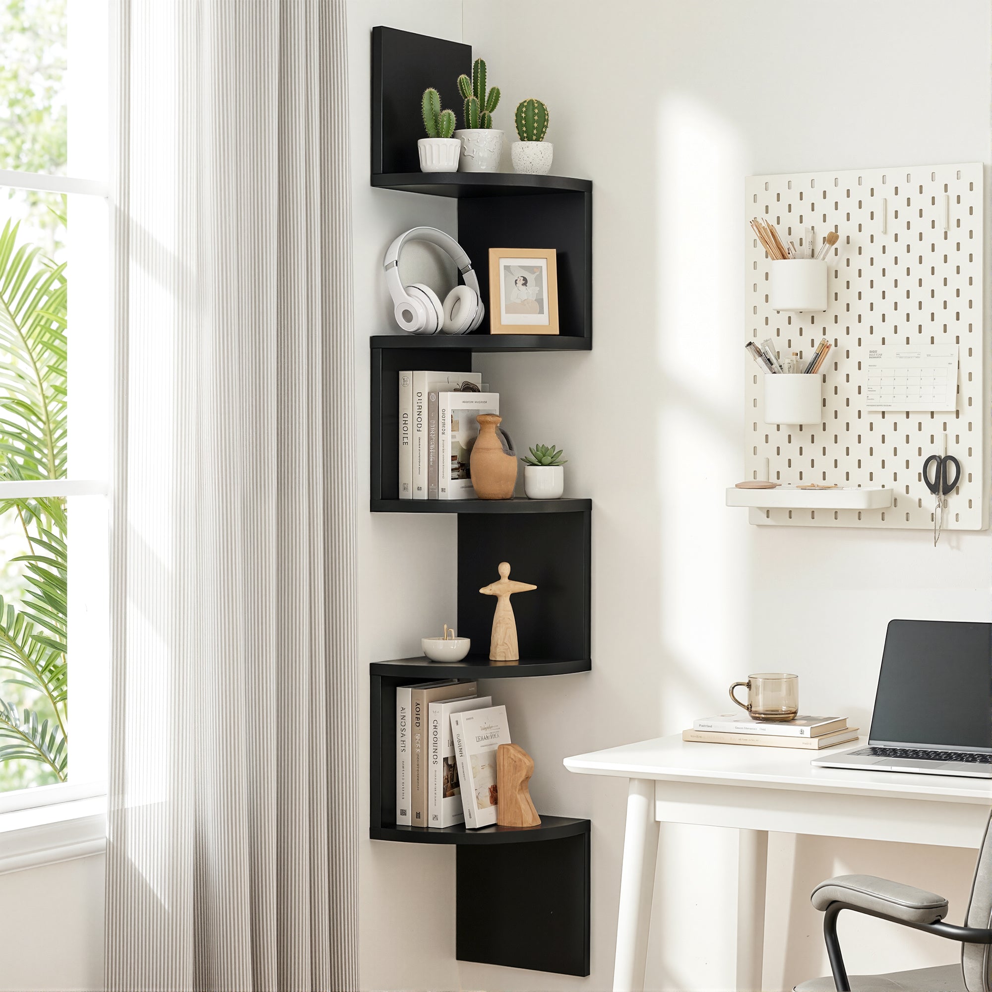 Artiss Wall Shelf Bookshelf Corner Floating 5-Tier Black Bedworld