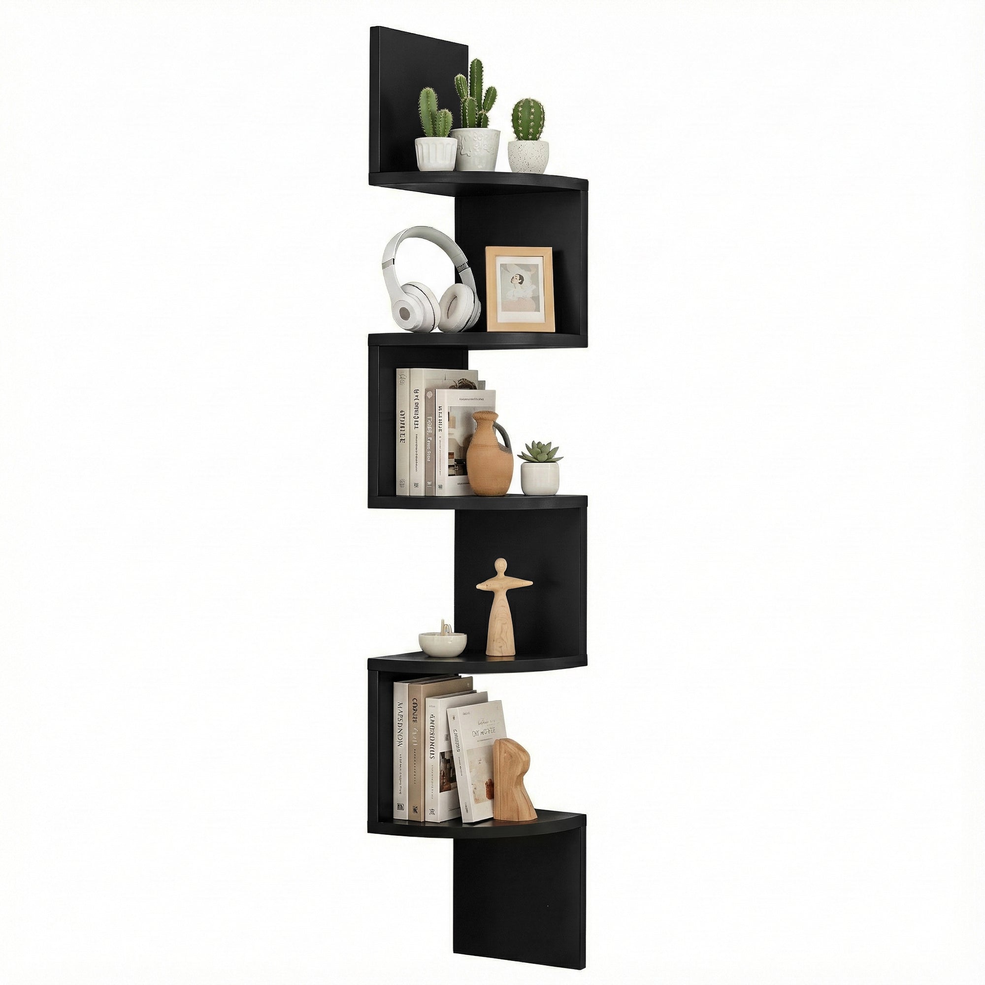 Artiss Wall Shelf Bookshelf Corner Floating 5-Tier Black Bedworld