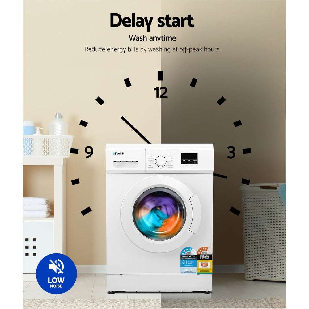 Devanti 8kg Front Load Washing Machine Quick Wash 24h Delay Start Automatic