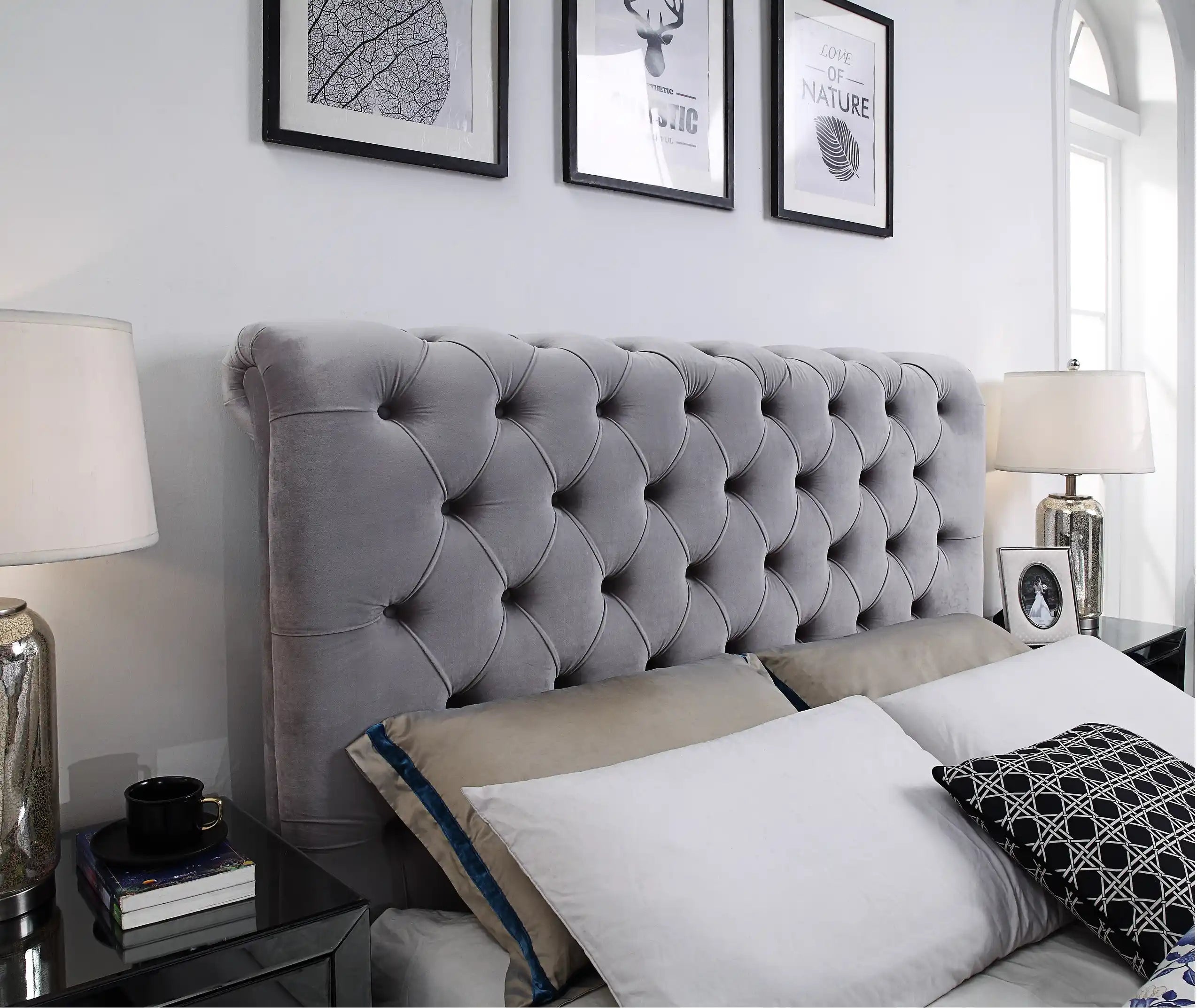 Frederic Gas Lift Upholstered Storage Bedframe - close up of bed head