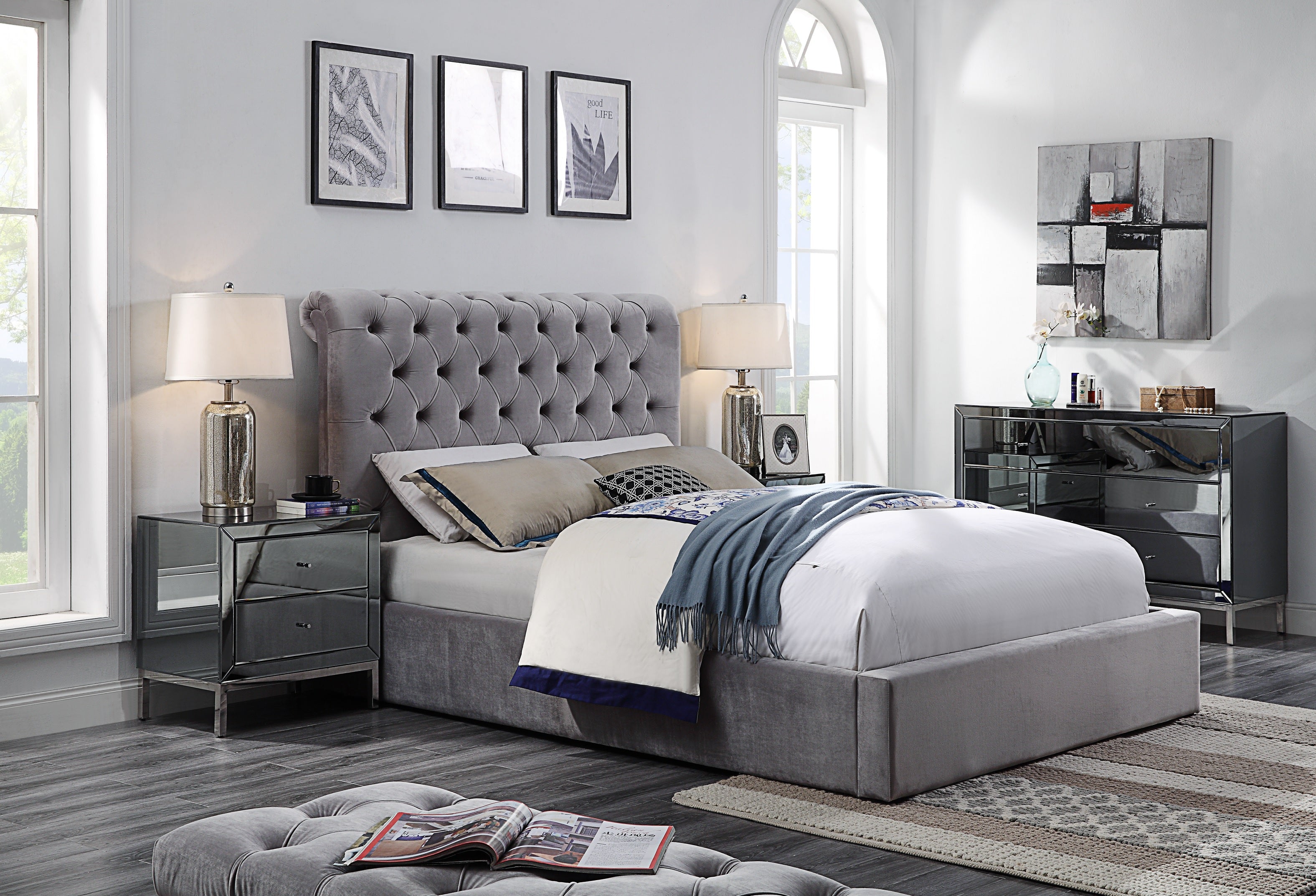 Frederic Gas Lift Upholstered Storage Bedframe - in bedroom