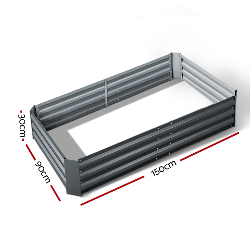 Galvanized raised garden bed frame, 150 x 90 x 30 cm, dark gray steel