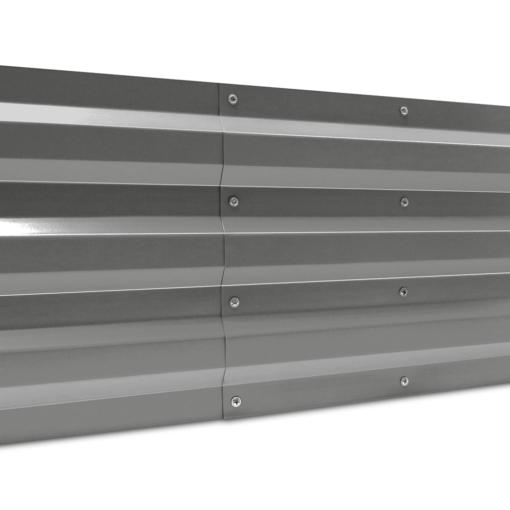 Raised garden bed side with slats and bolts, dark gray galvanized steel
