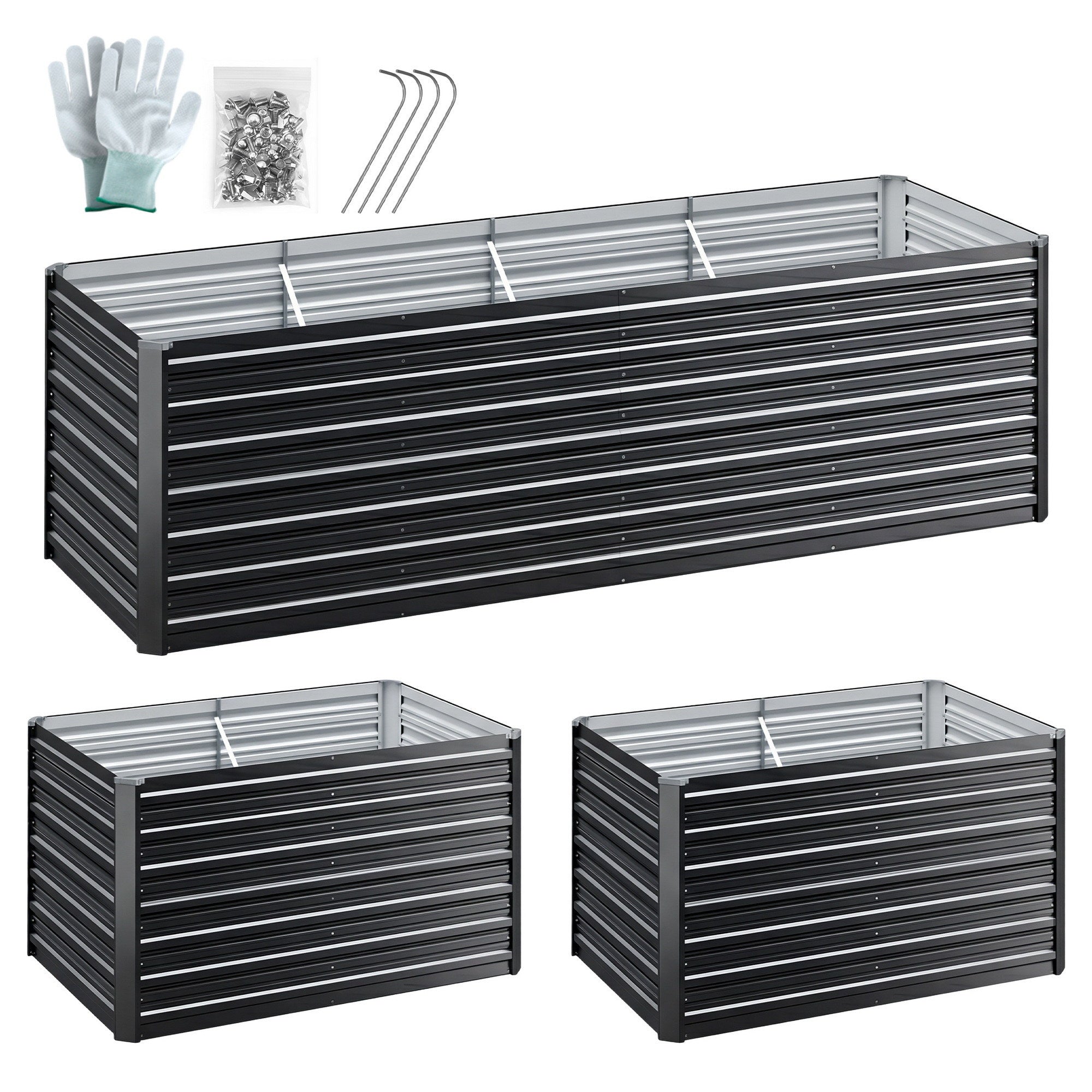 Green Fingers 2-in-1 Raised Garden Bed Kit, 240cm/120cm| 77cm Extra Deep Ergonomic Planter Box | Protect Your Back | Galvanised Steel Vegetable Flower Pot for Outdoor Garden | Includes Gloves & Pegs
