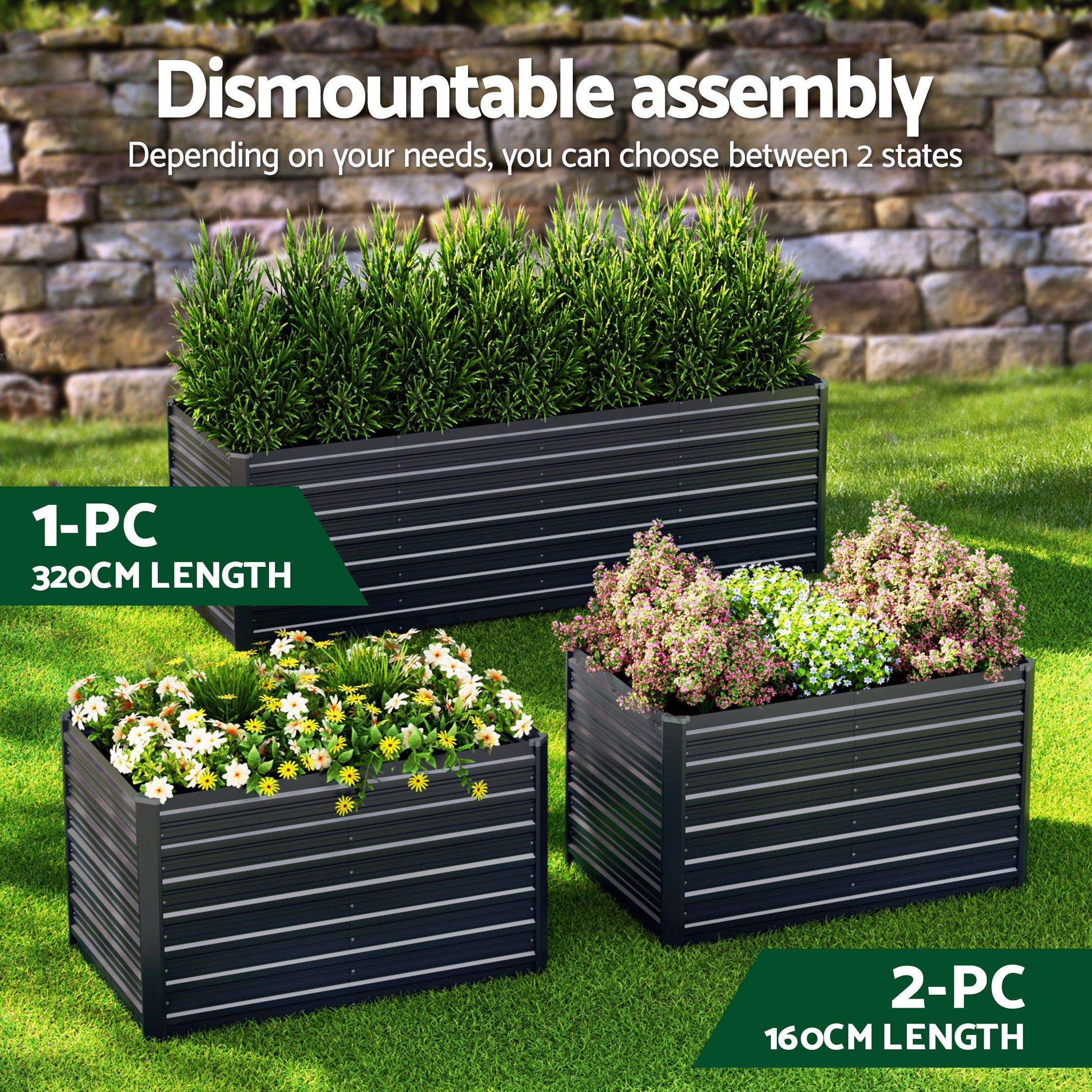 Green Fingers 2-in-1 Raised Garden Bed Kit Ergonomic 45cm Professional Depth 320cm Large Metal Planter Box | Easier Access Veggie Patch | Rust-Proof Galvanised Steel with Safe Rounded Corners & Gloves