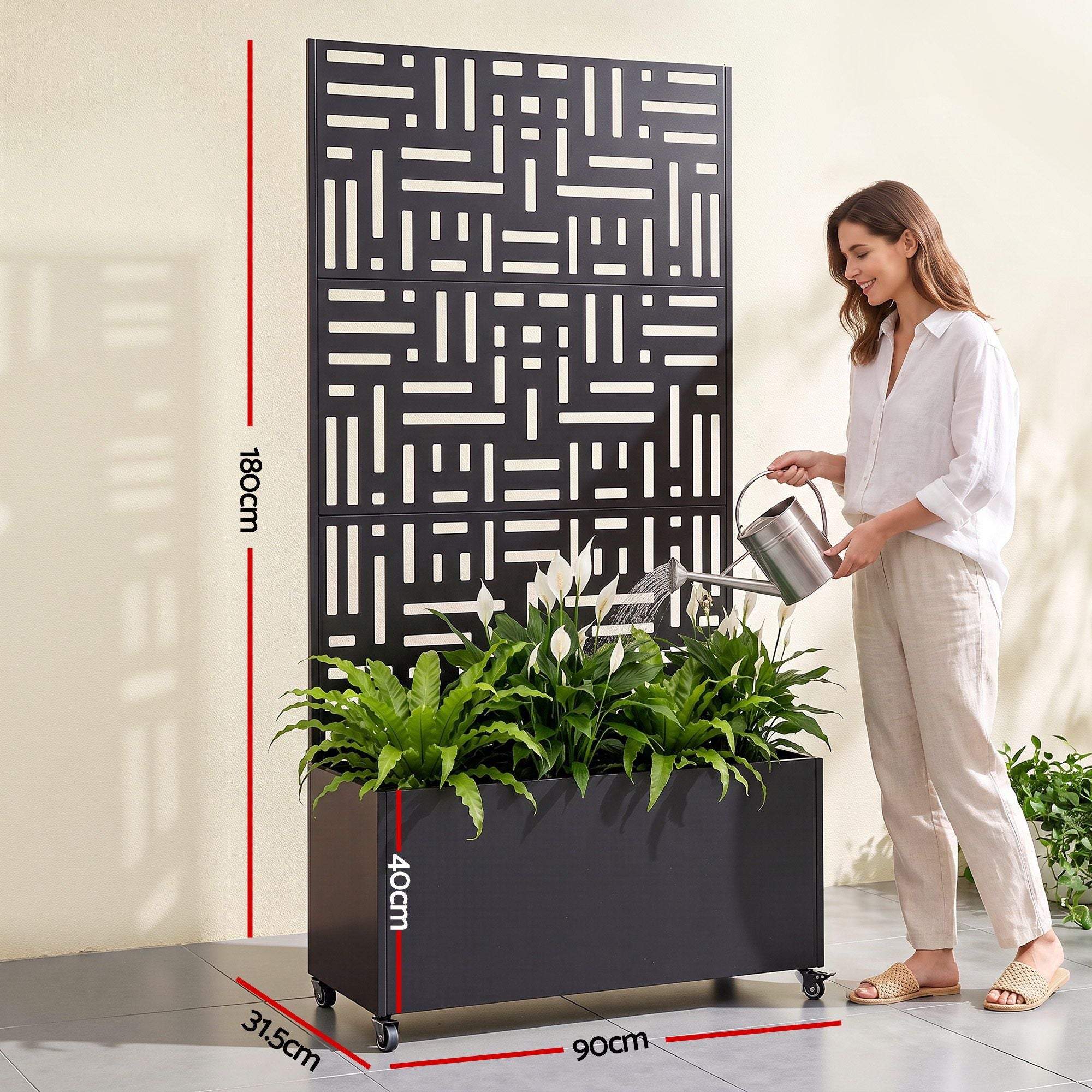 Green Fingers Mobile Planter Box Garden Bed with Trellis Privacy Screen & Lockable Wheels for Climbing Plants Bedworld