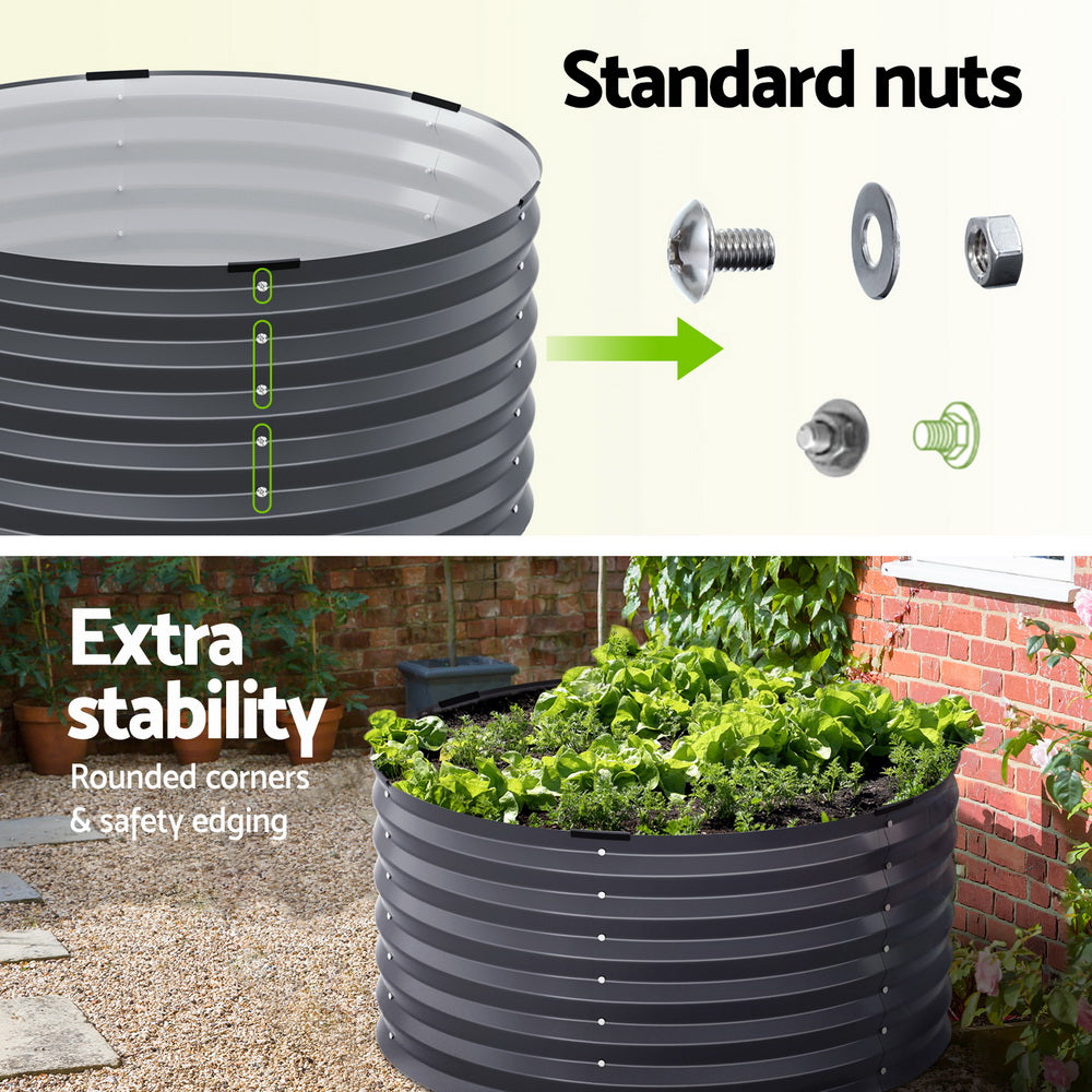 Raised circular planter wall with included nuts, screws, and washers for assembly