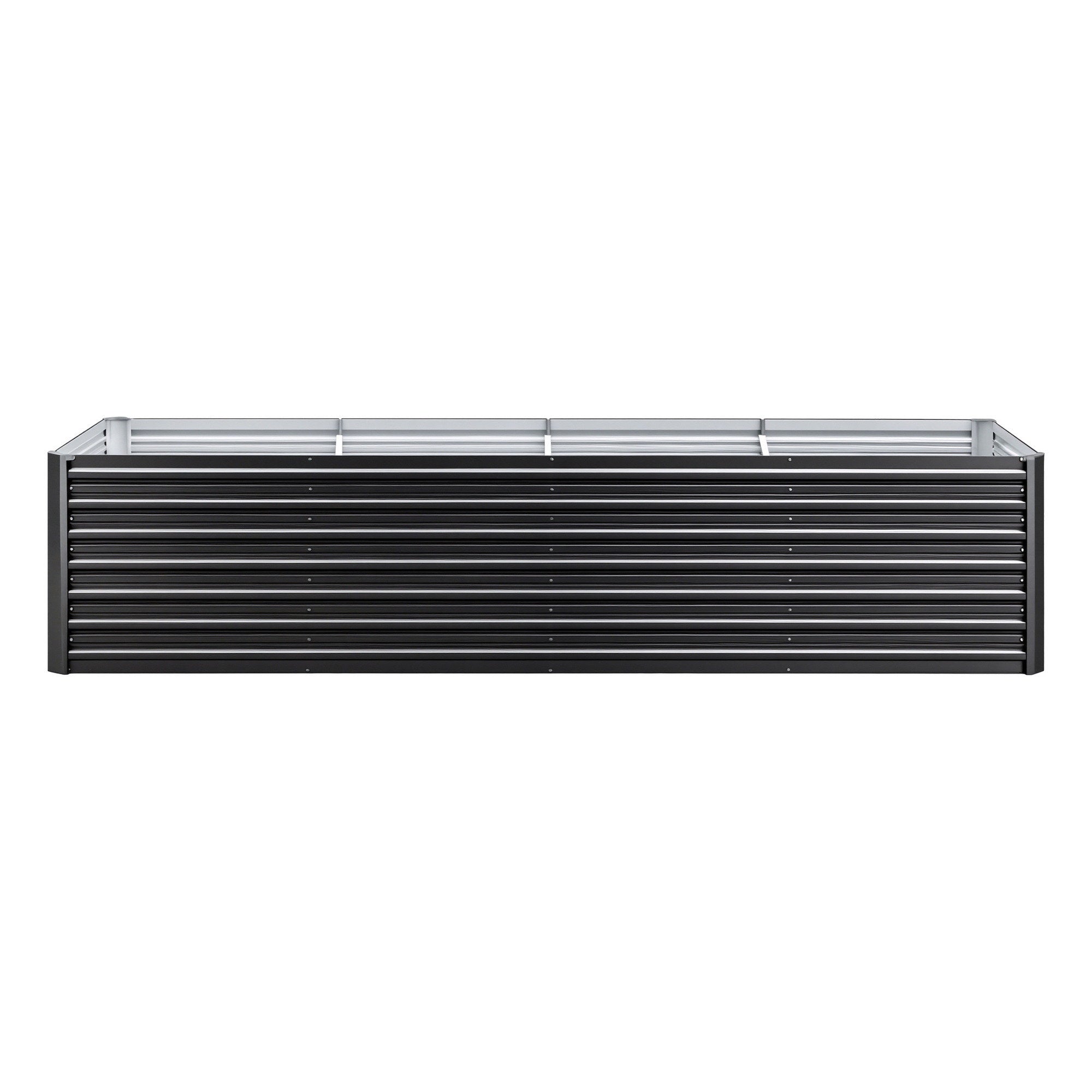 Galvanized steel raised garden bed, long rectangular planter with slatted silver panels