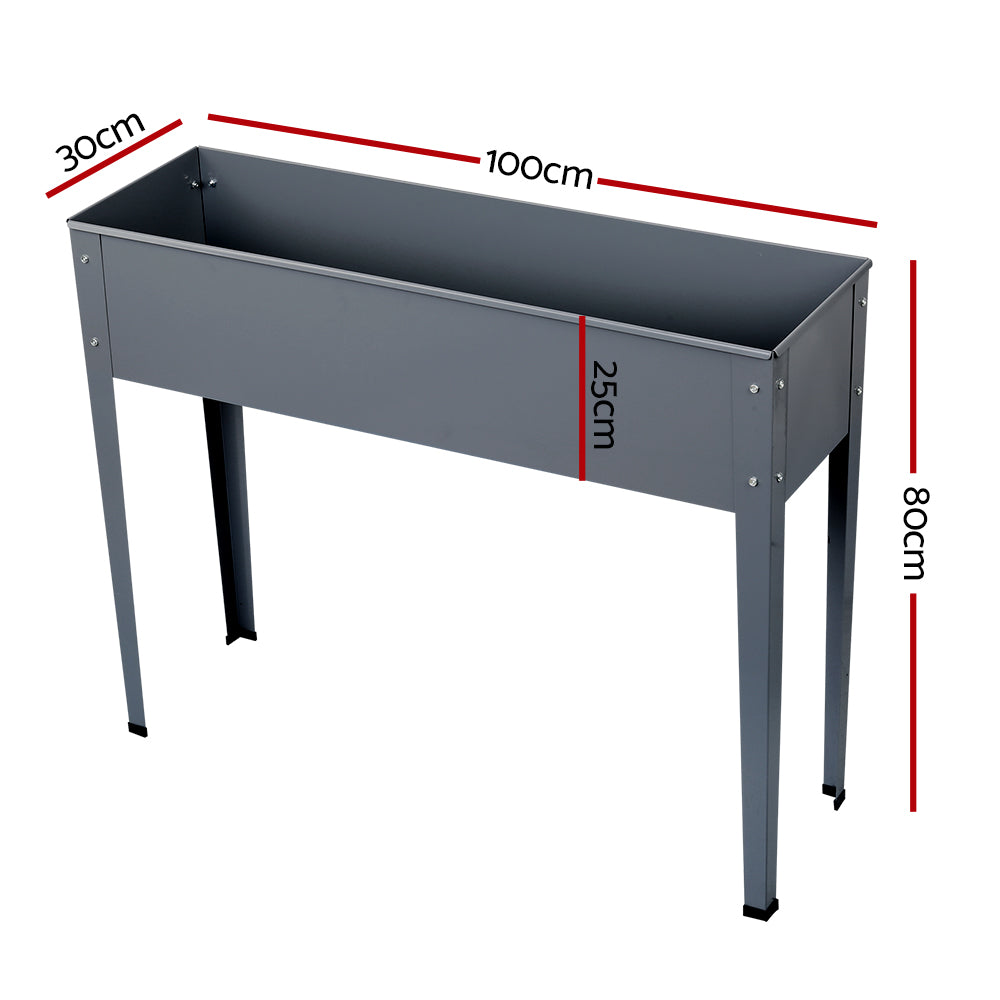 Dark gray elevated planter box, 100 x 80 x 30 cm, corner screws and legs
