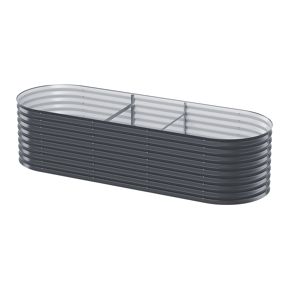 Oval ribbed planter box with dark finish and internal metal support frame