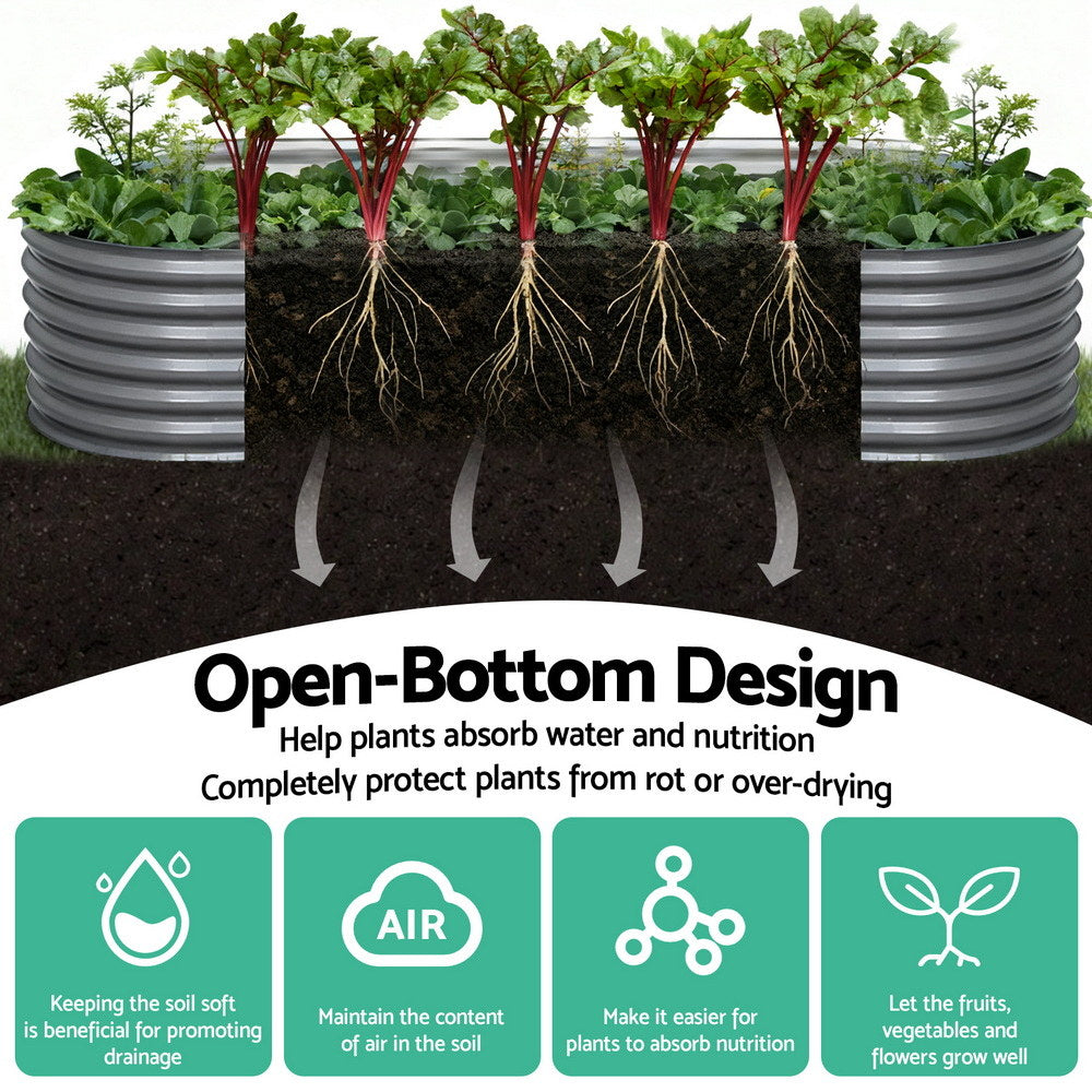 Oval ribbed planter box showing open-bottom design with soil barrier insert