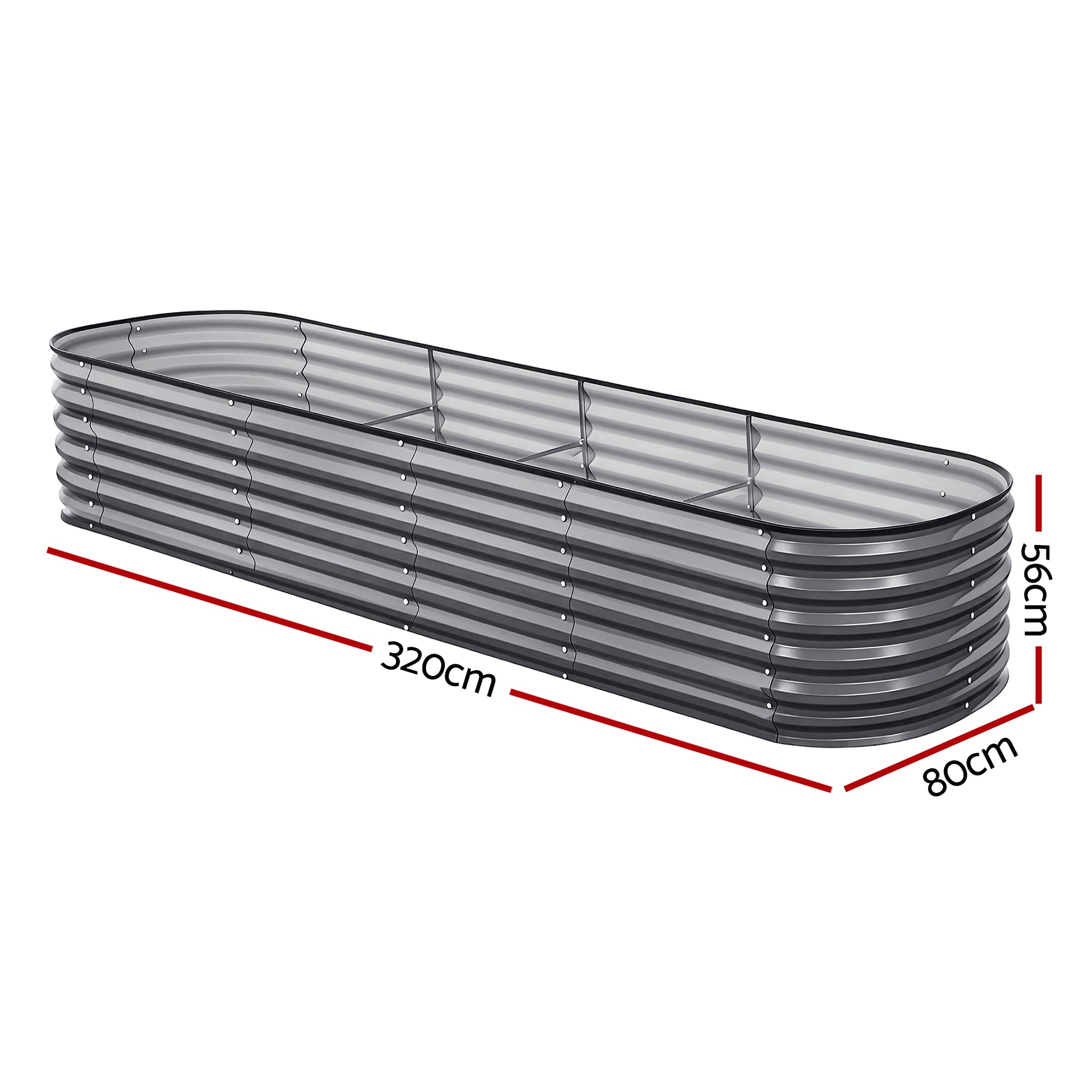 Green Fingers 3 Pcs Raised Garden Bed Kit Oval Galvanized Steel Planter Boxes 320x80x56cm, Heavy Duty Metal Elevated Garden Bed for Vegetables Flowers Herbs, with Safety Edging, Gloves & Pegs Included