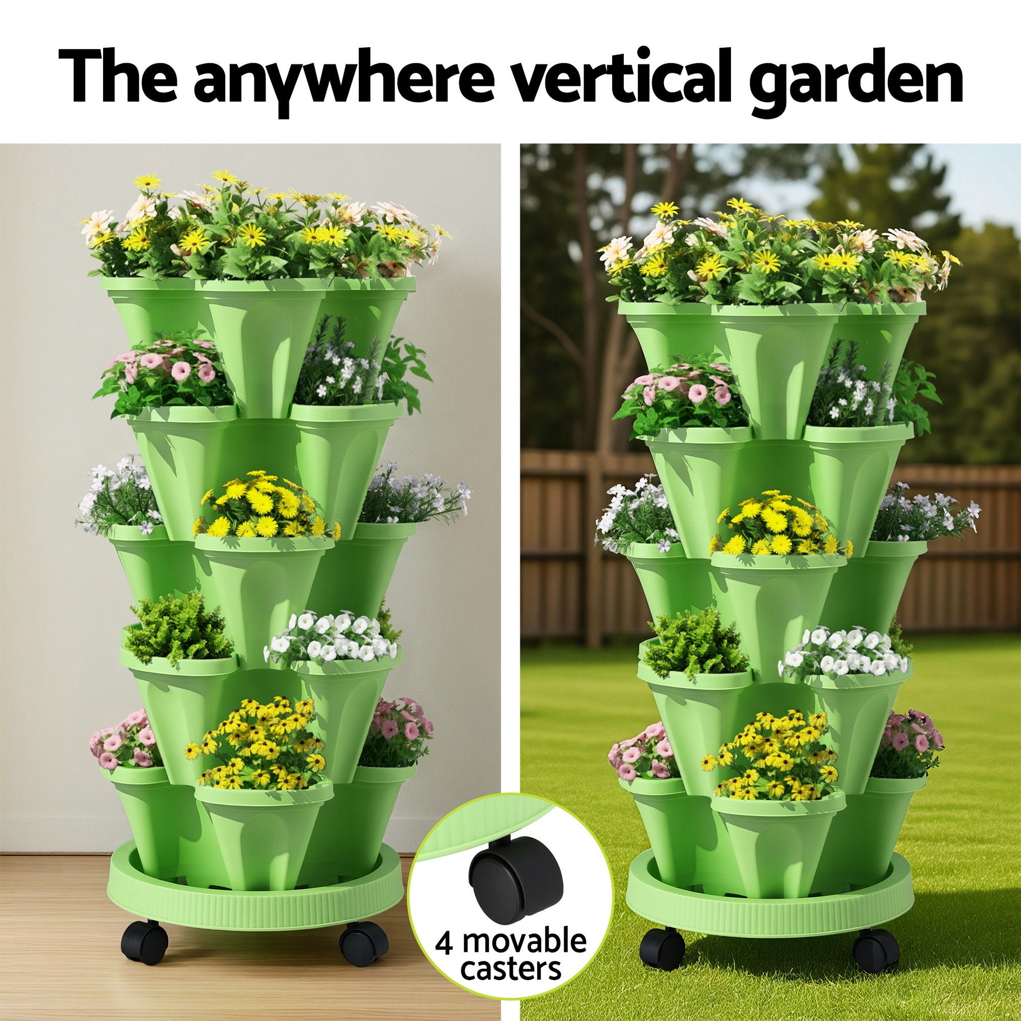 Green Fingers Garden Bed 5 Tier Vertical Garden Grey Strawberry Stackable Planters Herbs Light Green