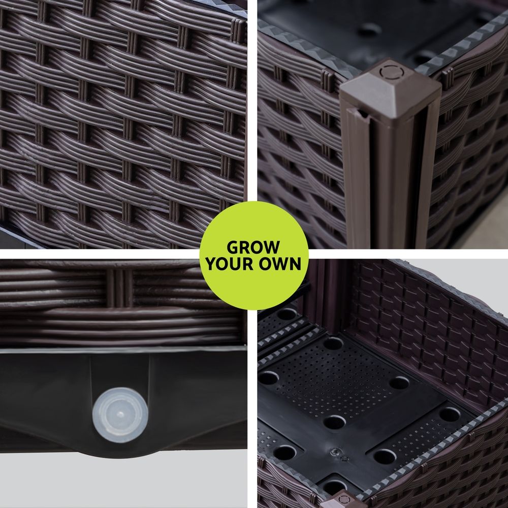 Planter box insert base with drainage holes and woven outer texture, dark brown