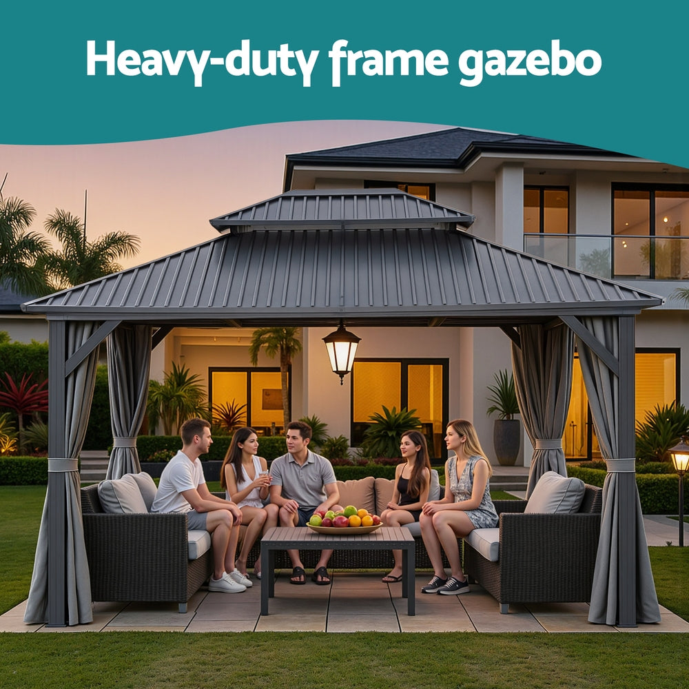 Instahut Gazebo 3x3.65m Canopy Outdoor Steel Frame Patio Tent Curtains Marquee Grey Bedworld