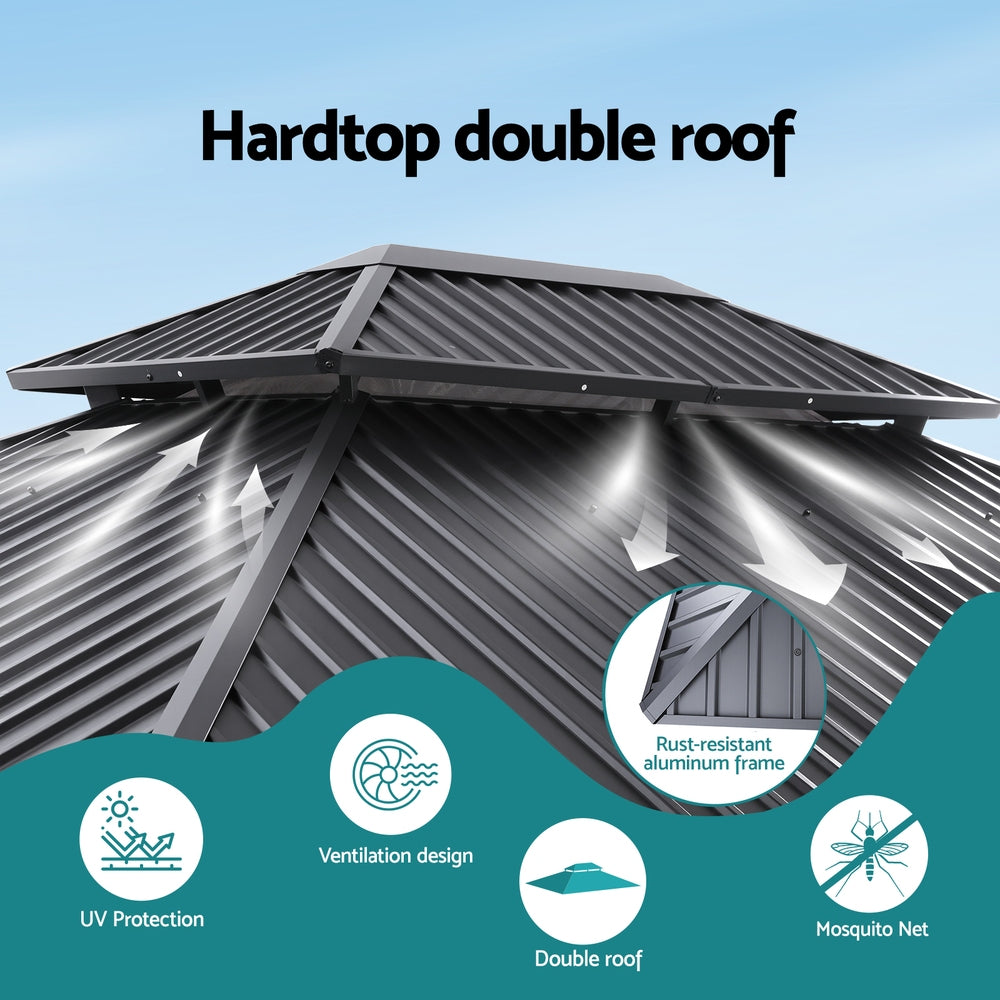 Instahut Gazebo 3x3.65m Canopy Outdoor Steel Frame Patio Tent Curtains Marquee Grey Bedworld