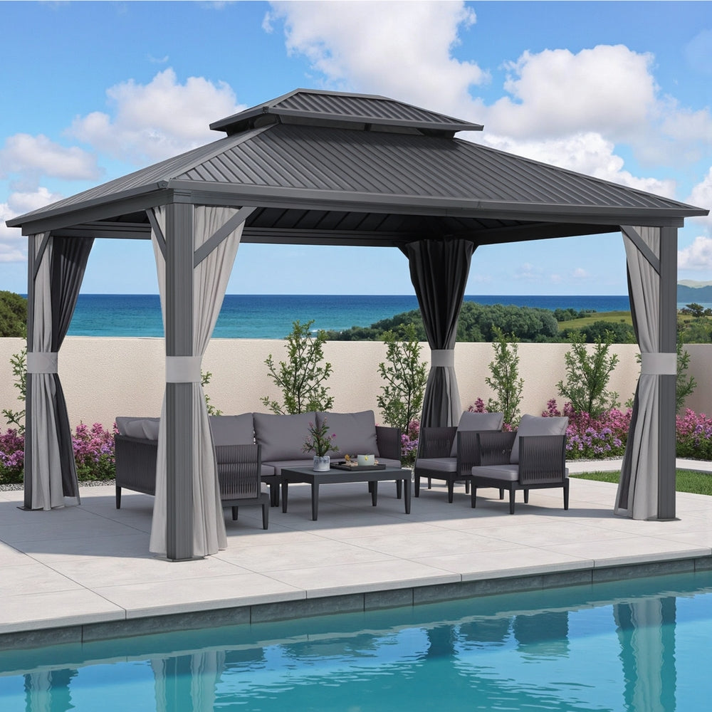 Instahut Gazebo 3x3.65m Canopy Outdoor Steel Frame Patio Tent Curtains Marquee Grey Bedworld