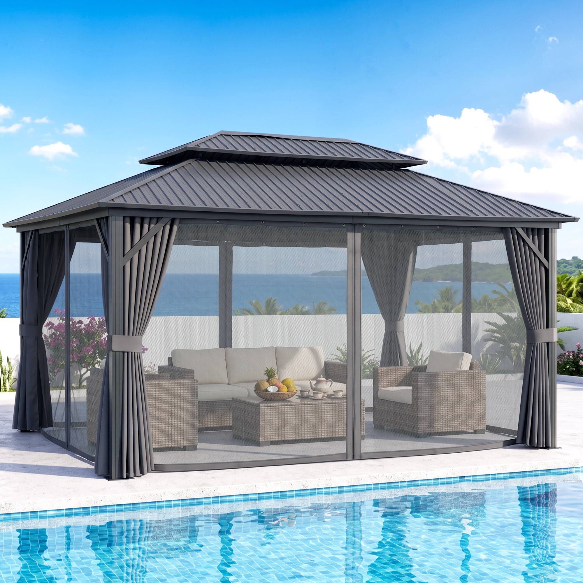 Instahut 3x4.25m Gazebo Hardtop Steel Roof Outdoor Pavilion Bedworld