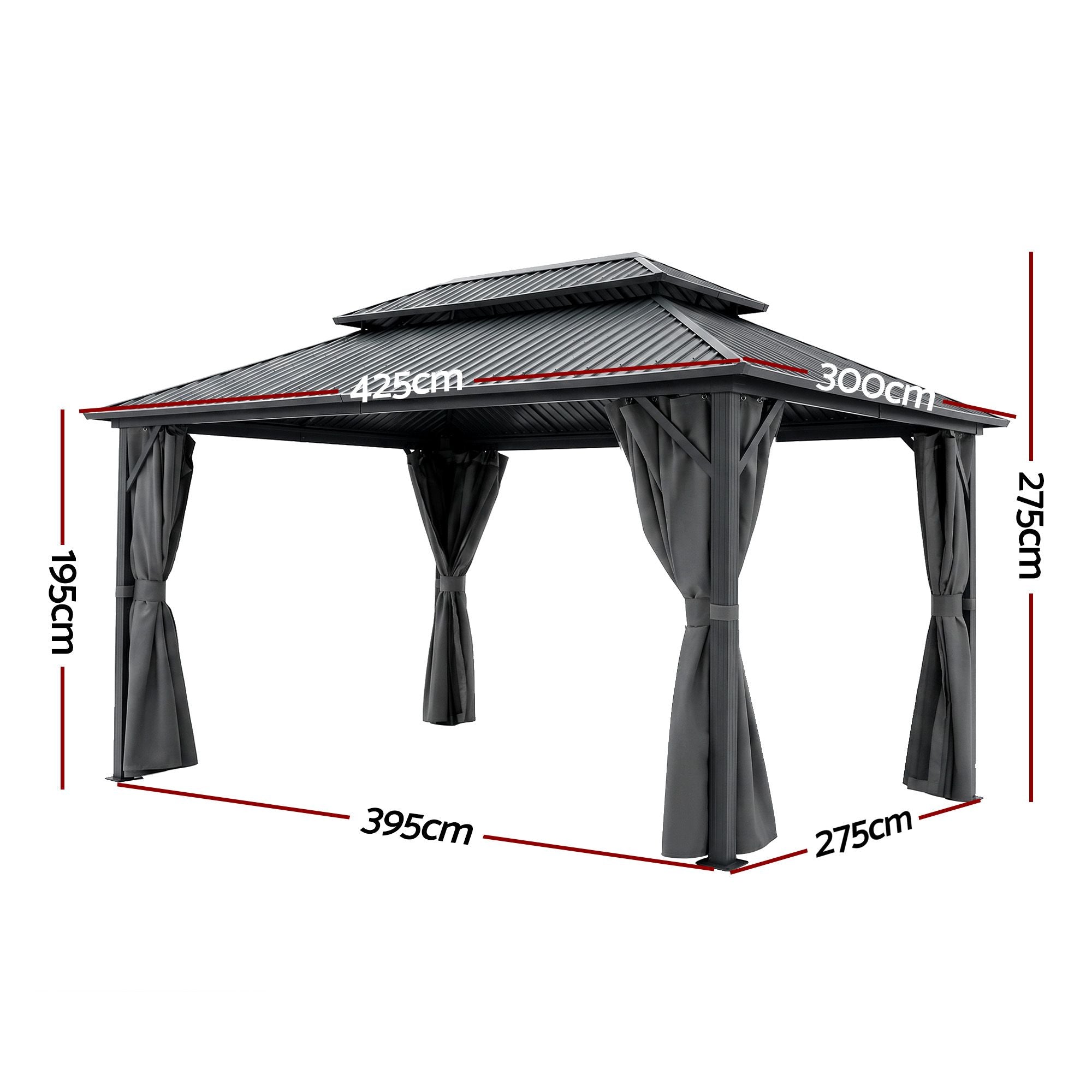 Instahut 3x4.25m Gazebo Hardtop Steel Roof Outdoor Pavilion Bedworld