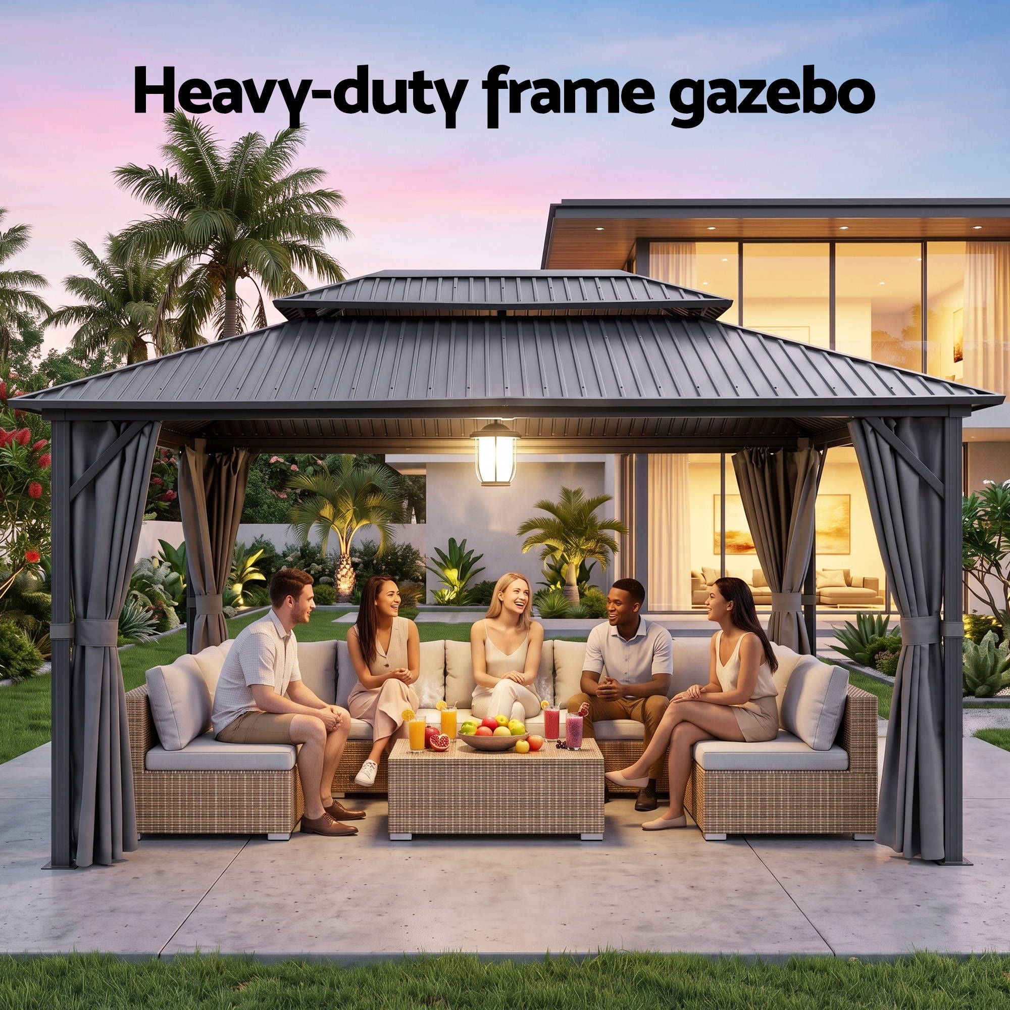 Instahut 3x4.25m Gazebo Hardtop Steel Roof Outdoor Pavilion Bedworld