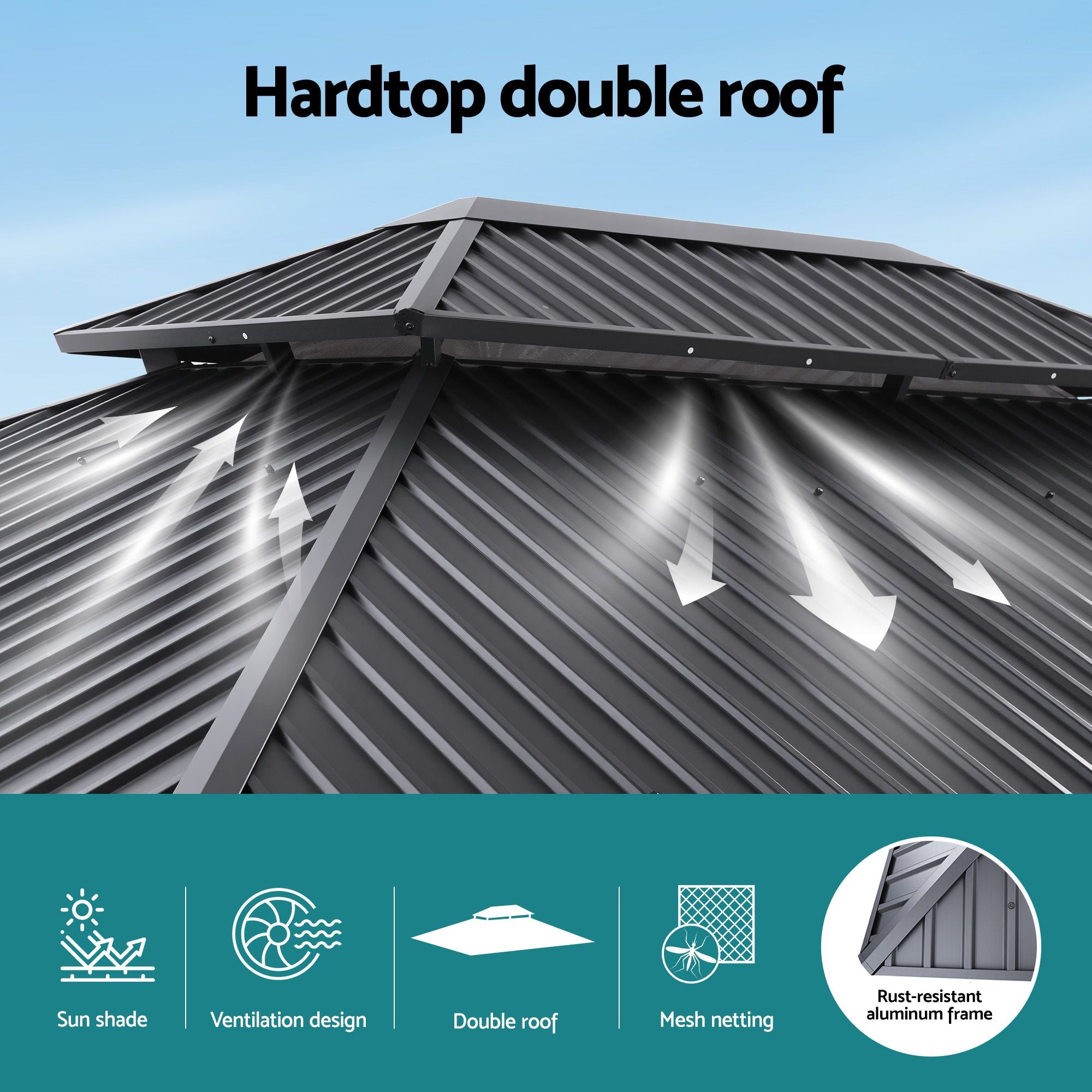 Instahut 3x4.25m Gazebo Hardtop Steel Roof Outdoor Pavilion Bedworld