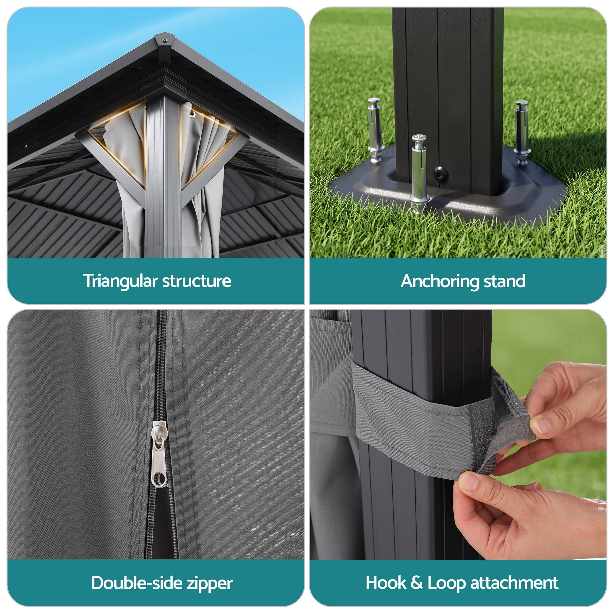 Instahut 3x4.25m Gazebo Hardtop Steel Roof Outdoor Pavilion Bedworld