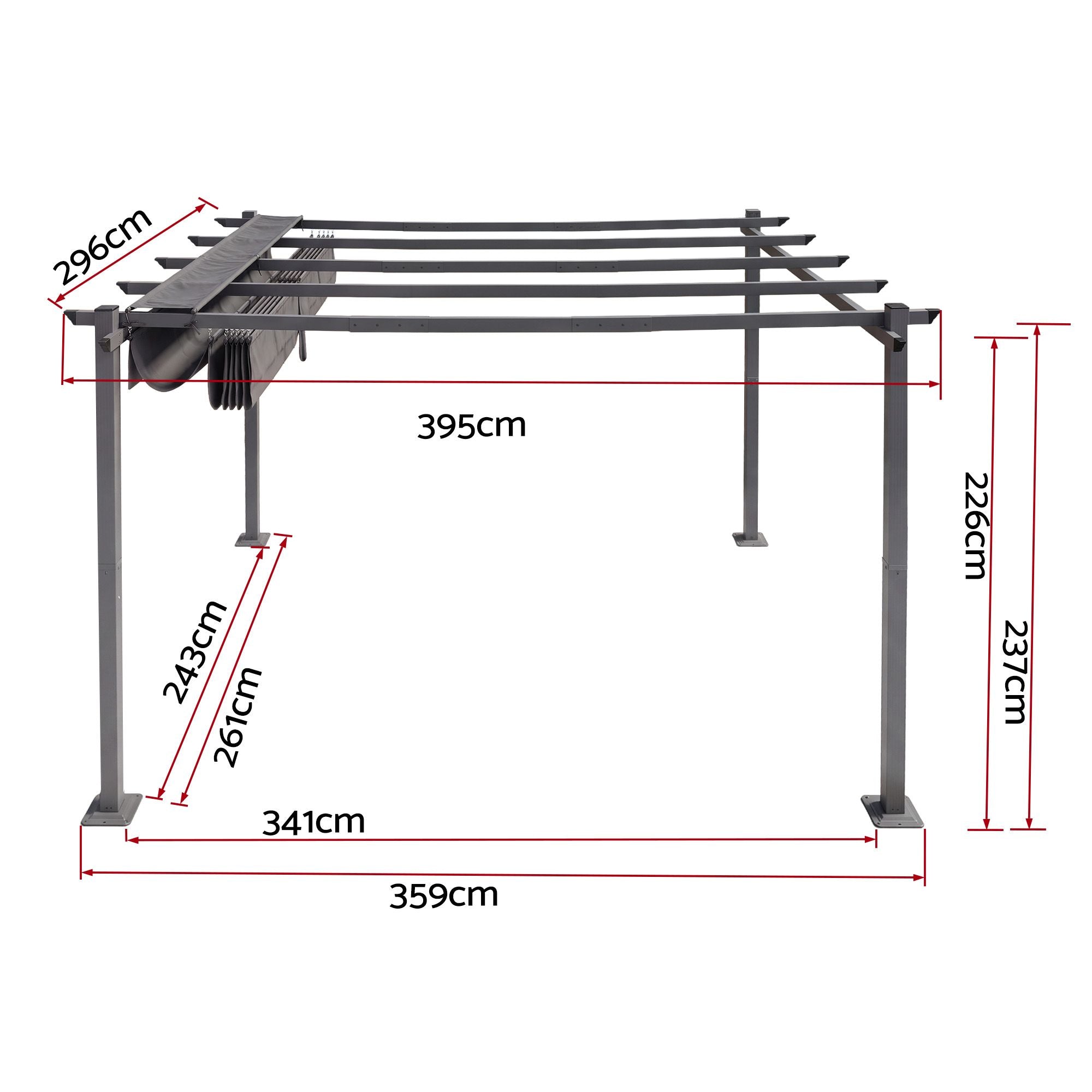 Instahut Gazebo Outdoor Garden Pergola Aluminium Frame Adjustable Canopy 3x4m Grey Bedworld