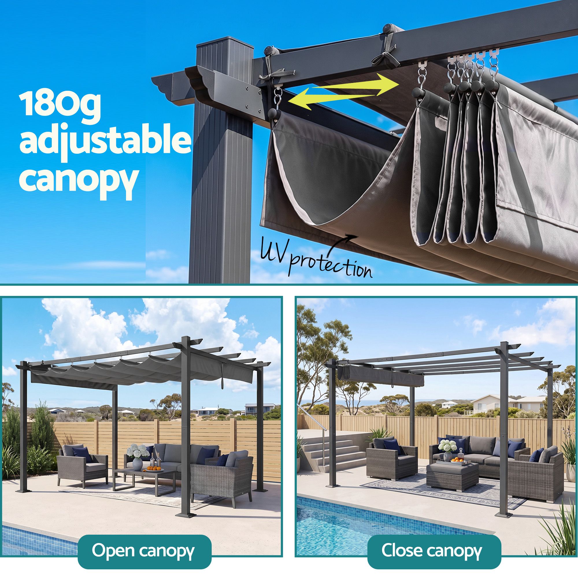 Instahut Gazebo Outdoor Garden Pergola Aluminium Frame Adjustable Canopy 3x4m Grey Bedworld
